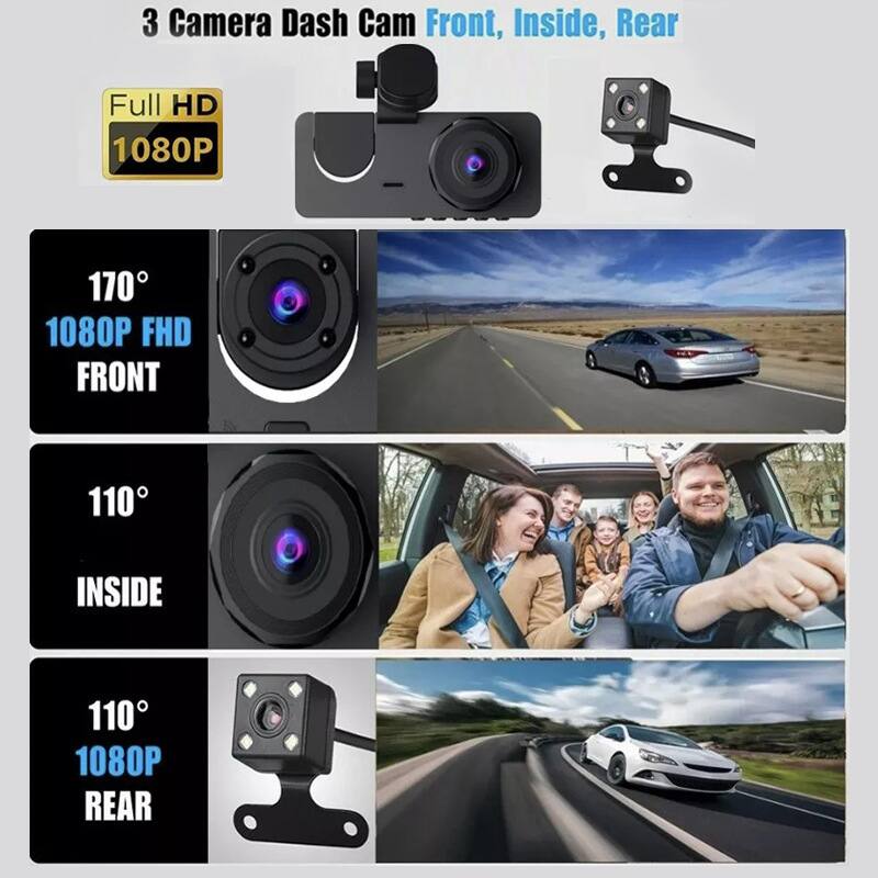 3 Camera Dash Cam Front, Inside, Rear

Full HD 1080P

170° 1080P FHD FRONT

110° INSIDE

110° 1080P REAR