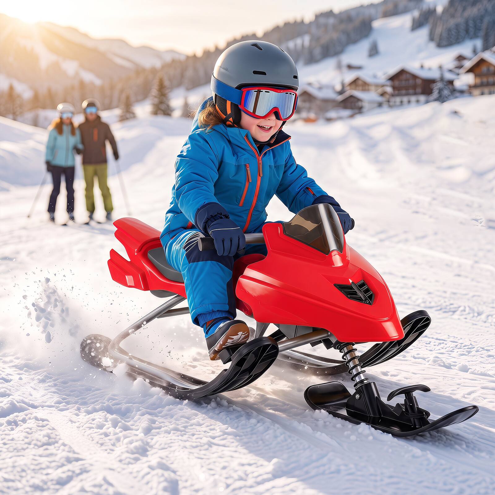 Alt View 3. Costway - Costway Snow Racer Sled with Brakes, Tow Ropes, Easy Grip Steering Handle for Winter Sports - Red.