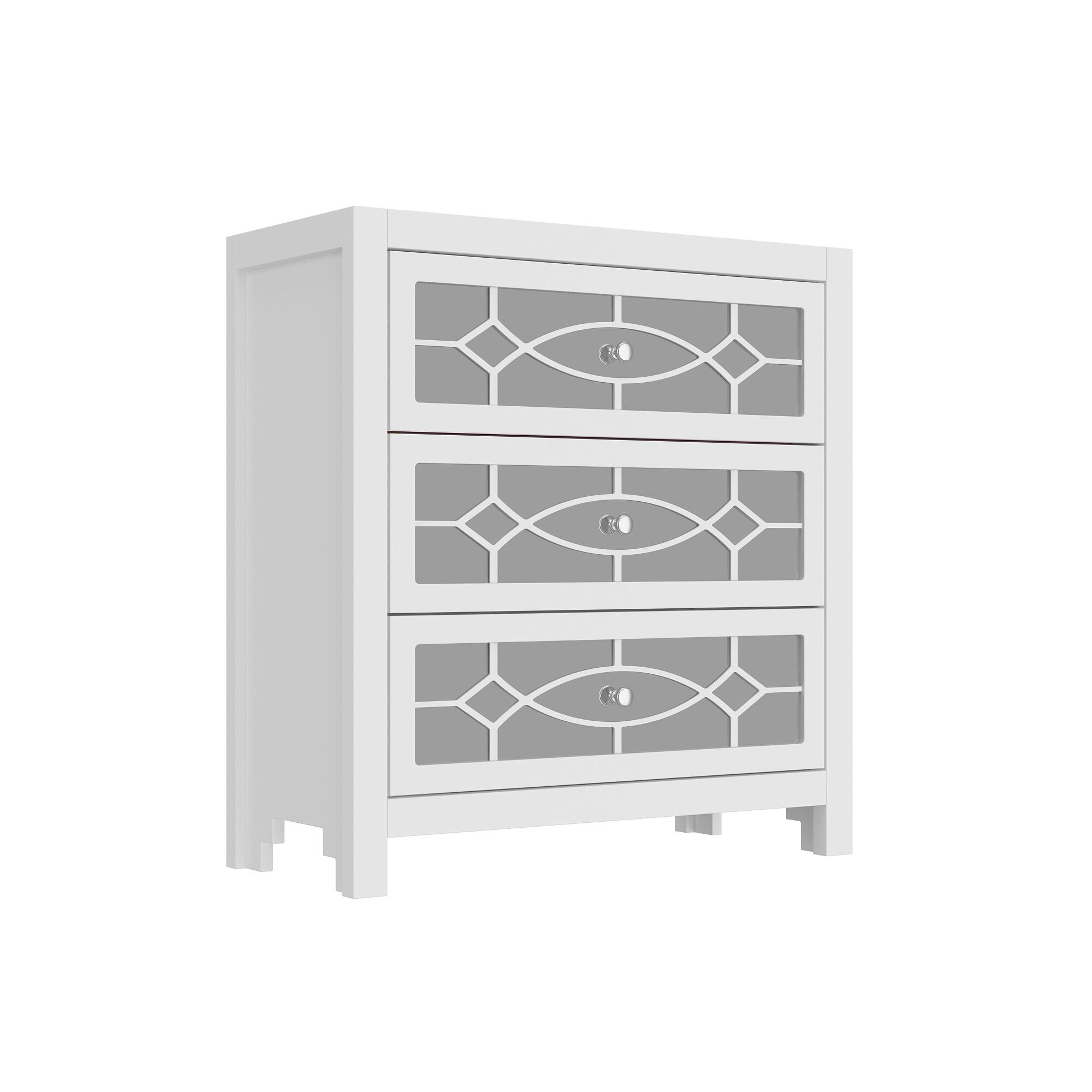 Angle. Famapy - Famapy 3 - Drawer Mirrored Nightstand: Glam Bedroom Storage & Decor - White.
