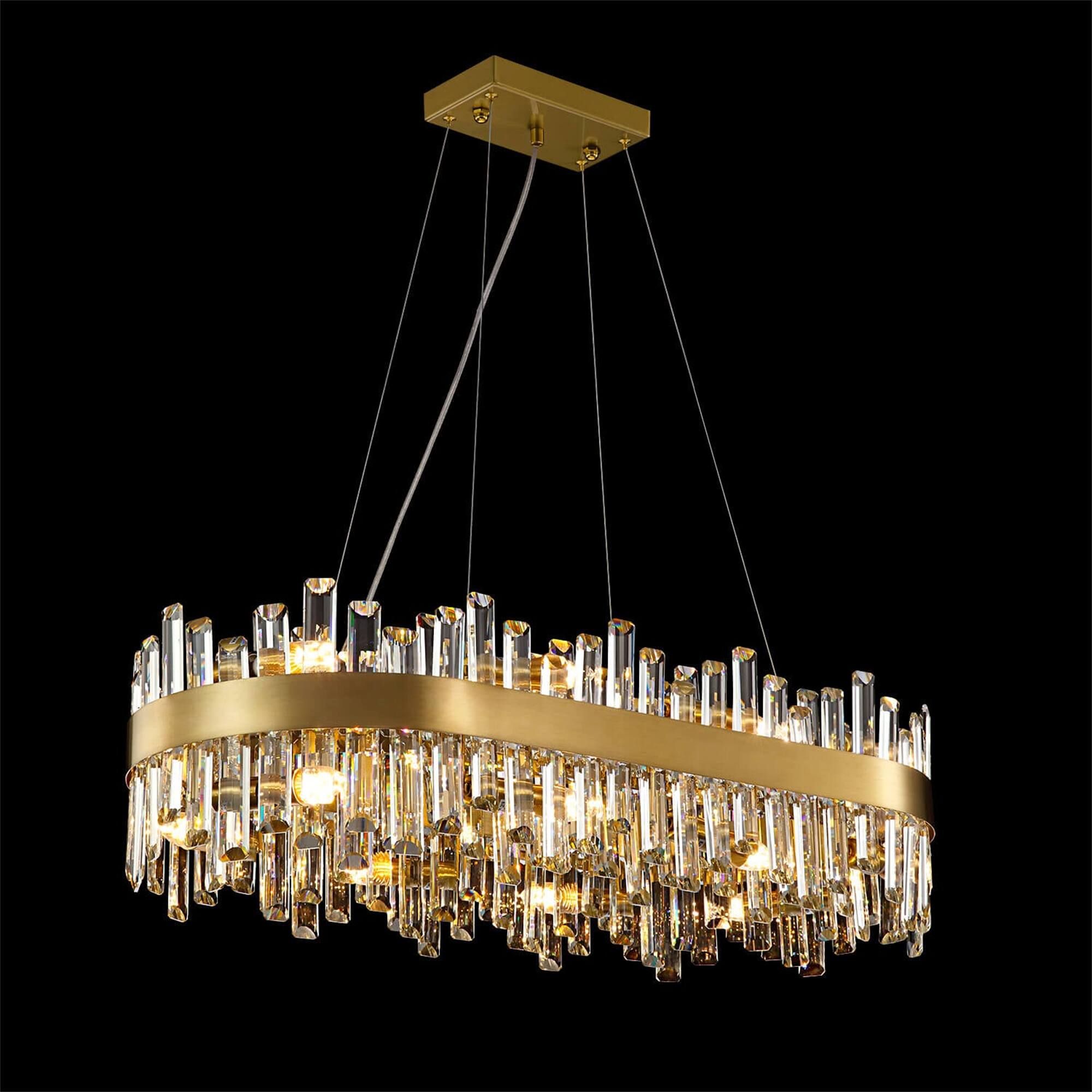 Alt View 10. Siljoy - Siljoy 20-Light Brushed Gold Rectangle Chandelier, 52in K9 Crystal Raindrop E12 Pendant for Dining/Living/Kitchen - Gold.