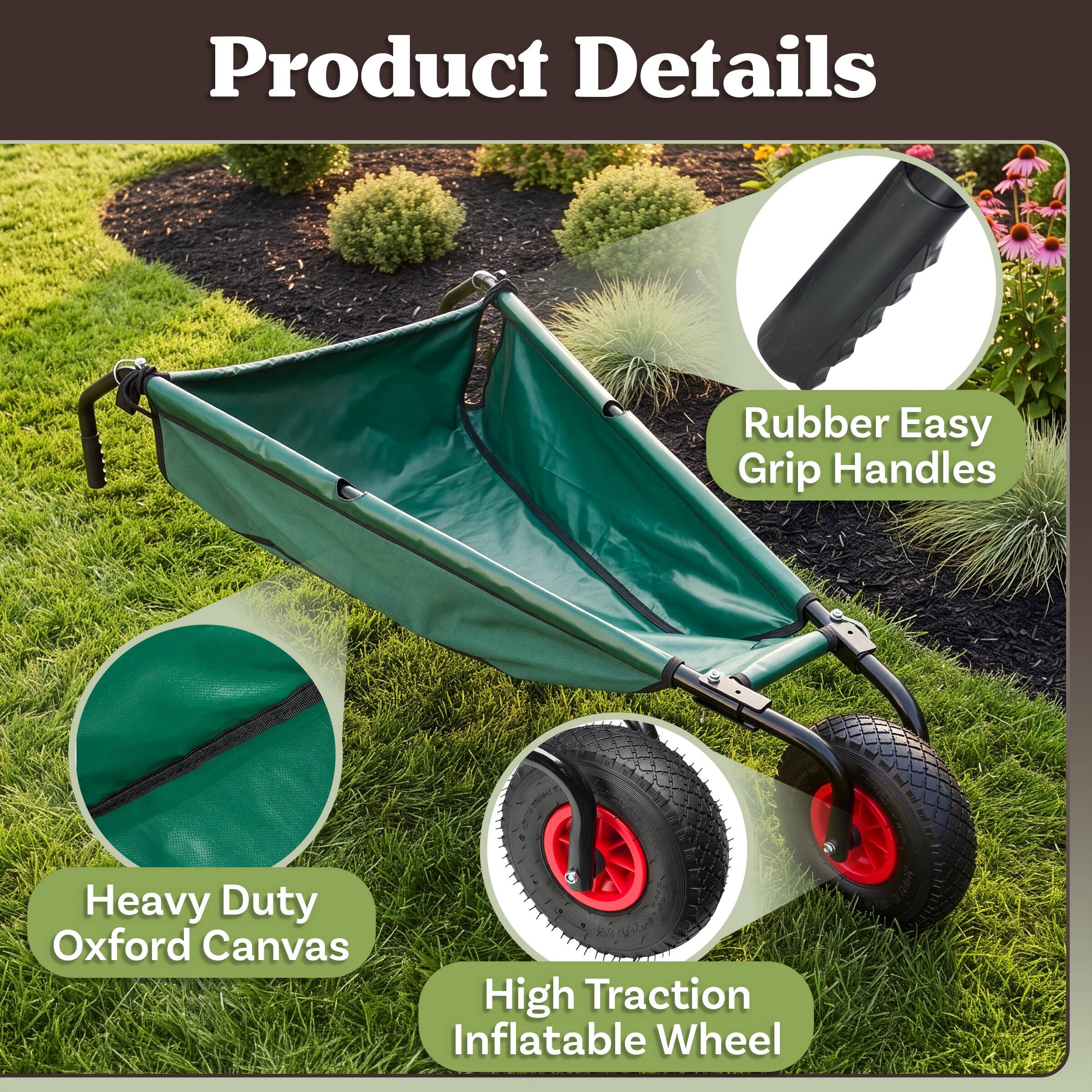 Product Details
- Rubber Easy Grip Handles
- Heavy Duty Oxford Canvas
- High Traction Inflatable Wheel