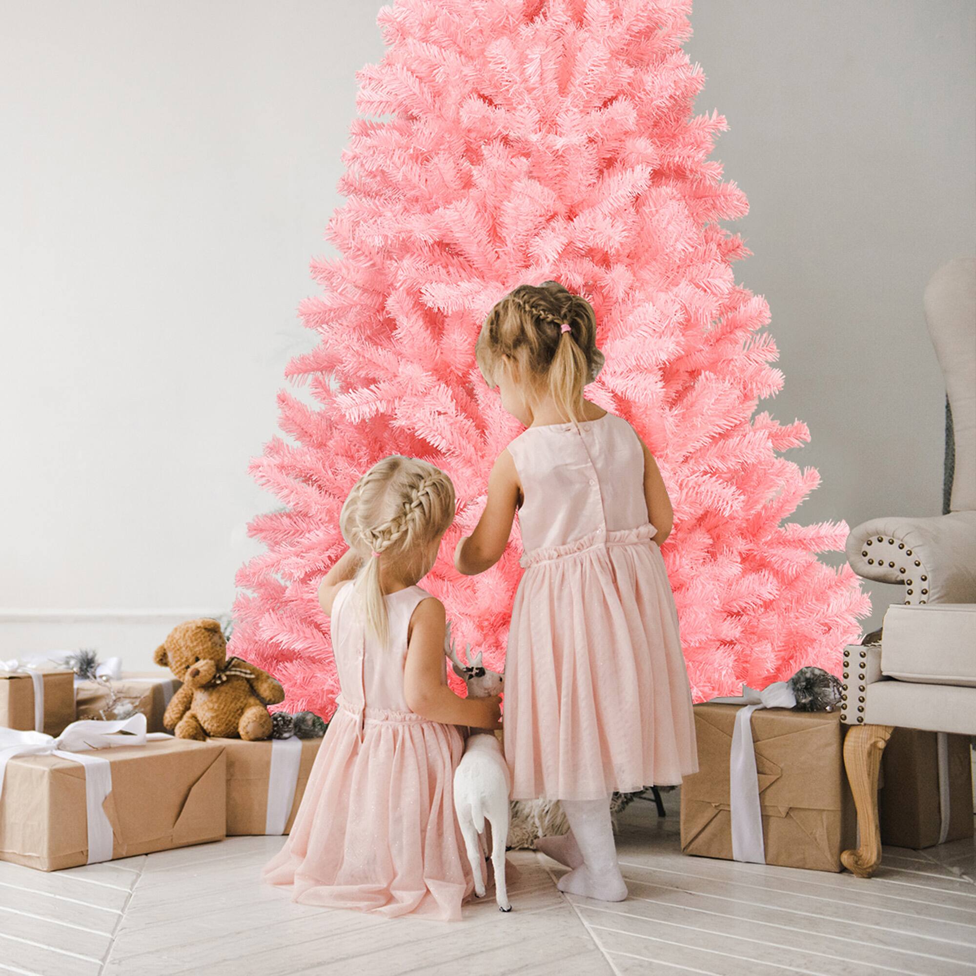 Alt View 3. Gymax - Gymax 6ft Pink Artificial Christmas Tree Hinged Spruce Full Tree w/ Metal Stand - Pink.