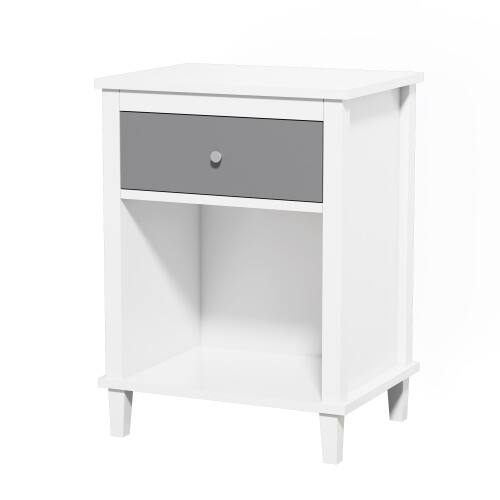 Alt View 1. LUCKY ONE - 26.8" Assembled Wooden Nightstand 1-Drawer 1-Shelf Silver Handle - White+gray.