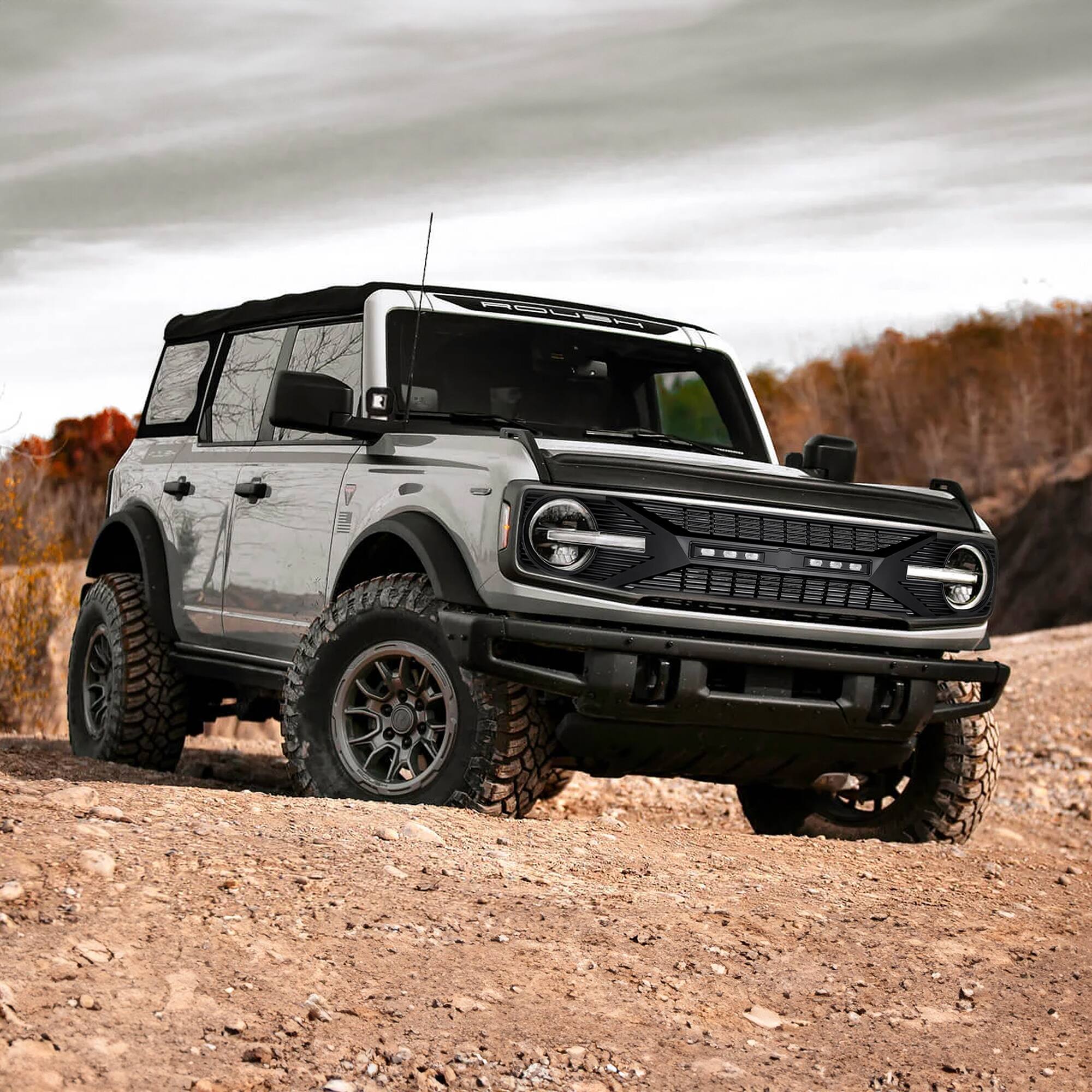 Alt View 5. AMERICAN MODIFIED - AMERICAN MODIFIED Grille with Lights for 21-24 Ford Bronco with Front Camera - 21-23 Bronco w/ Off-road Lights & Camera Hole.