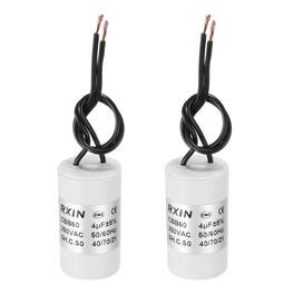 Unique Bargains - 2pcs 4uF CBB60 Running Capacitor, AC 250V Cylinder 2 Wire for Air Conditioner, Compressor, Washing Machine - White