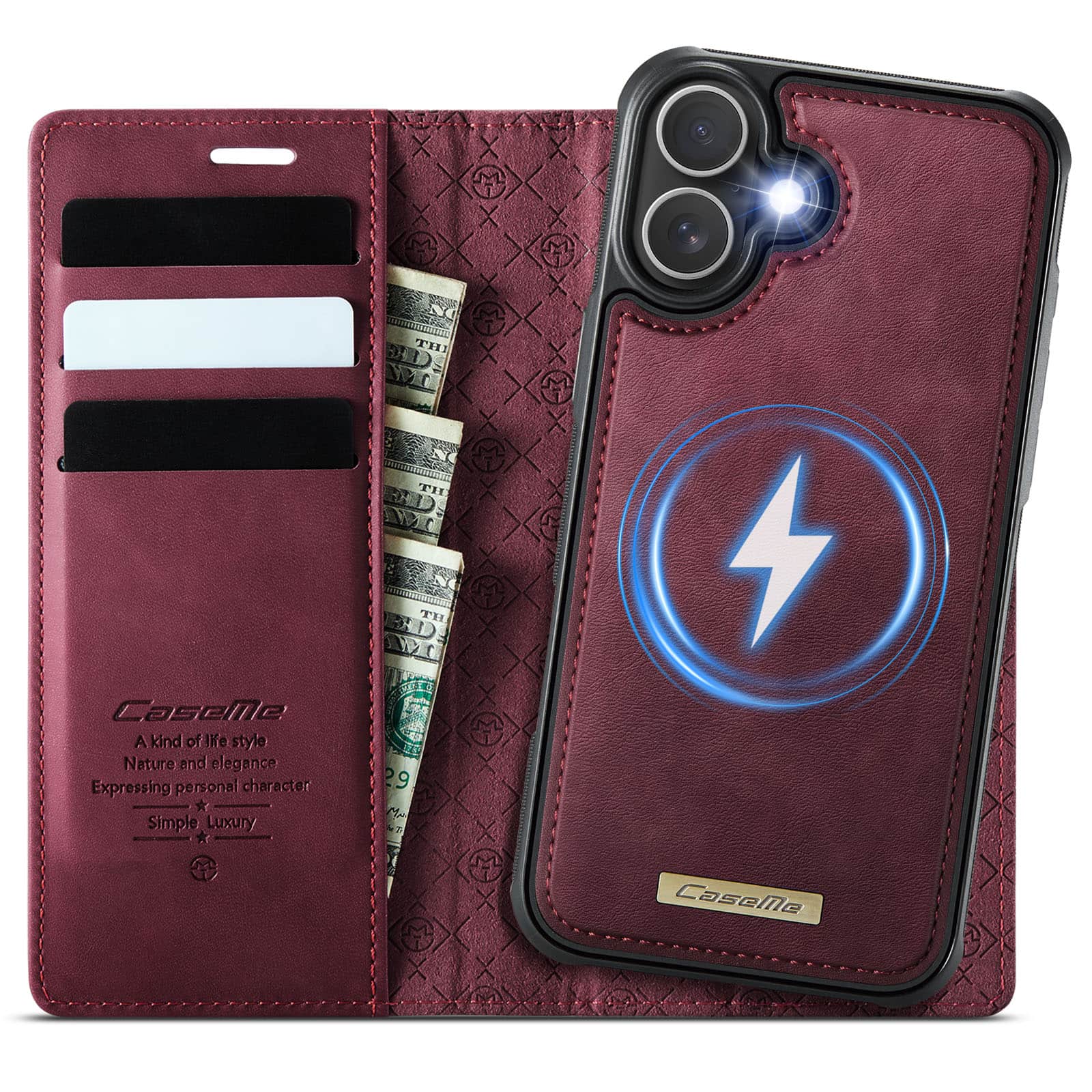 Dteck - for iPhone 17 Detachable Wallet Case, 2 in 1 PU Leather Flip Folio Case with RFID Blocking Phone Cover - Red