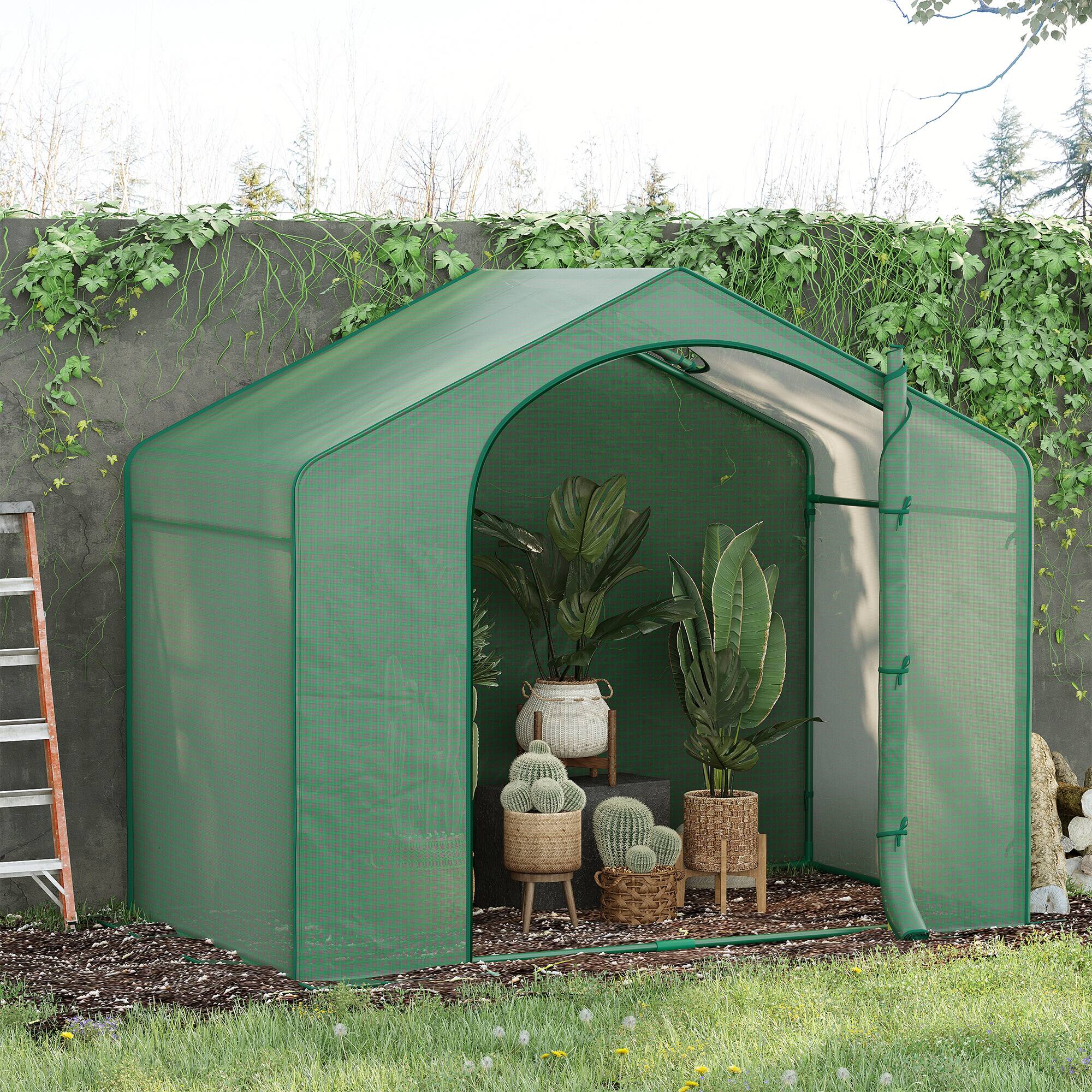 Alt View 1. Outsunny - 6' x 3' x 5' Portable Walk-in Greenhouse, PE Cover, Steel Frame Garden Hot House, Zipper Door, Top Vent for Flowers.