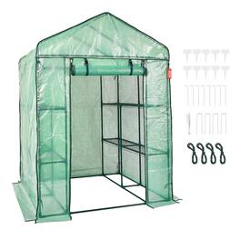 VEVOR - Walk-in House,4.6 x 4.6 x 6.6 ft , Greenhouse with Shelves,High Strength PE Cover with Zipper Door and Steel Frame - Green