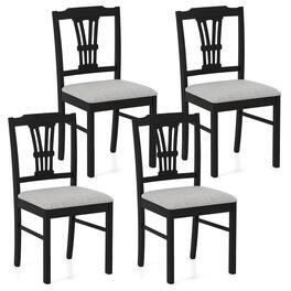 Gymax - Wooden Dining Chairs Set of 4 w/Rubber Wood Frame Hollowed Backrest for Kitchen - Black