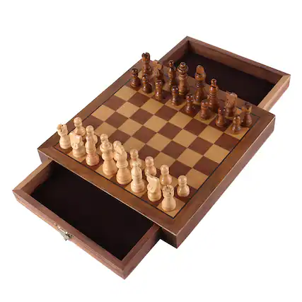 Front. GSE Games & Sports Expert - 10" Magnetic Chess Set, Wooden Chess Board Game Set with Drawers, Classic Portable Travel Chess Set.