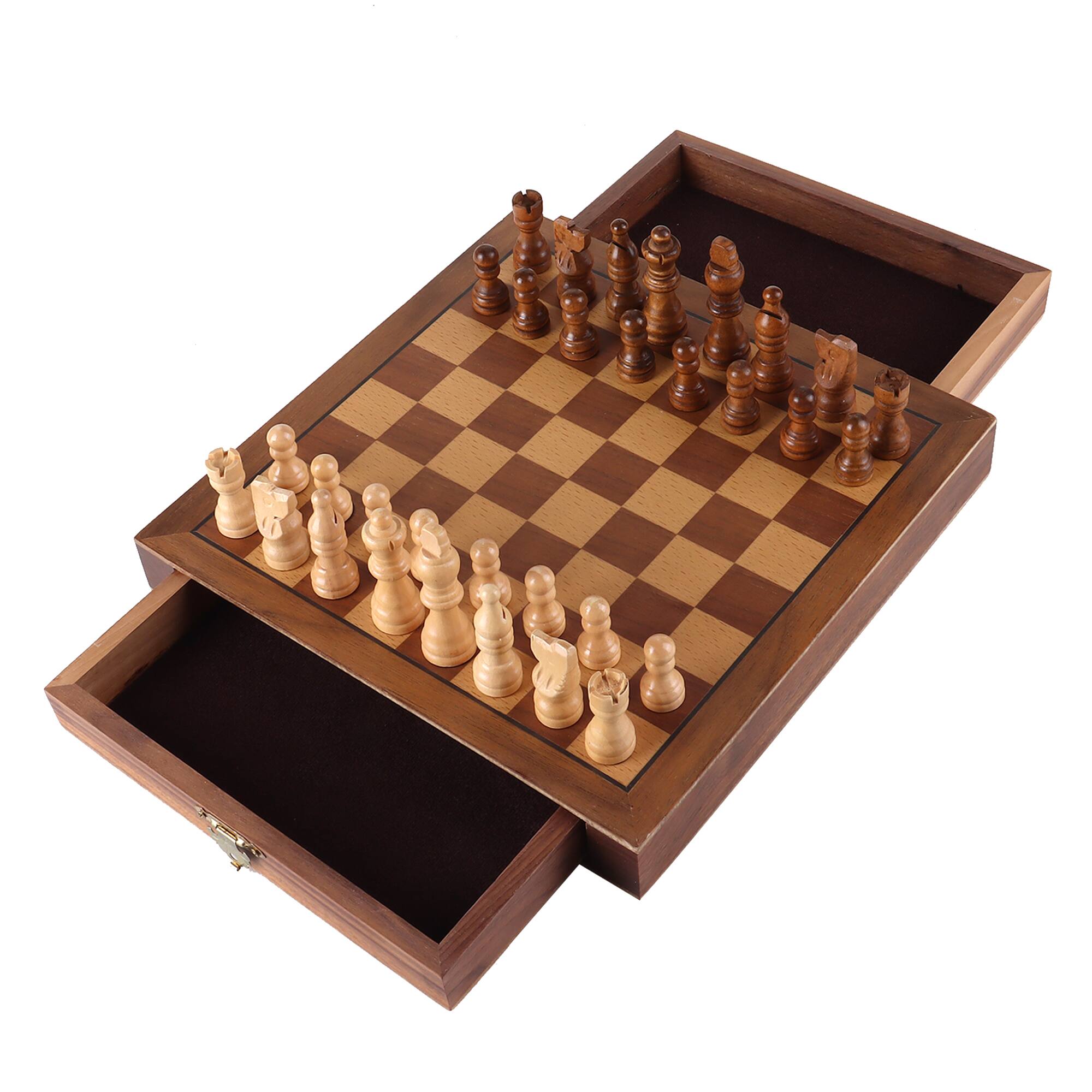 Front. GSE Games & Sports Expert - 10" Magnetic Chess Set, Wooden Chess Board Game Set with Drawers, Classic Portable Travel Chess Set.