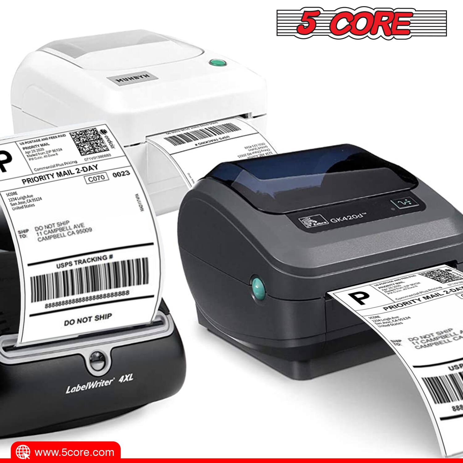 5 CORE 4x6 Direct Thermal Shipping 4pack Labels for Zebra and