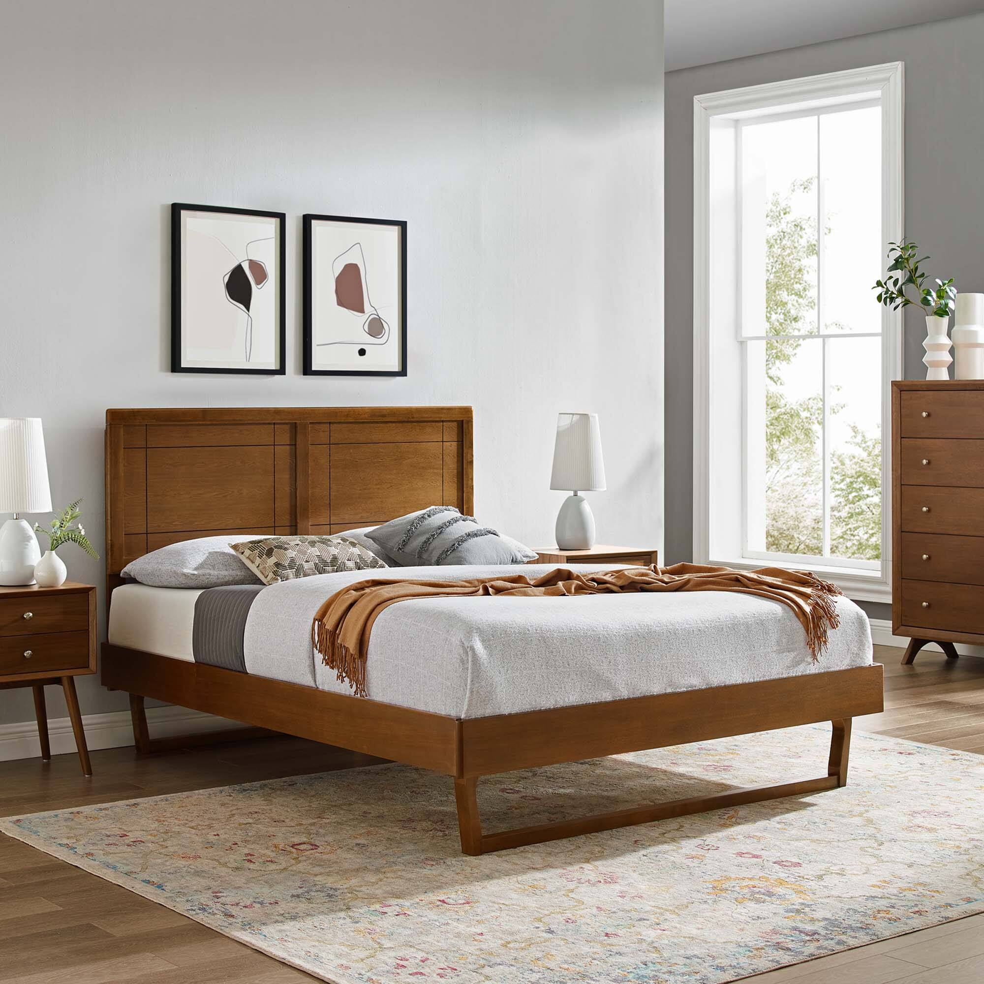Alt View 5. Modway - Willow Wood Queen Platform Bed With Splayed Legs - Brown.