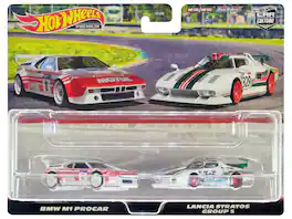 Hot Wheels - BMW M1 Procar #8 White with Red Stripes and Lancia Stratos Group 5 #829 White with Stripes "Car Culture" Set of 2 Cars - White, Red
