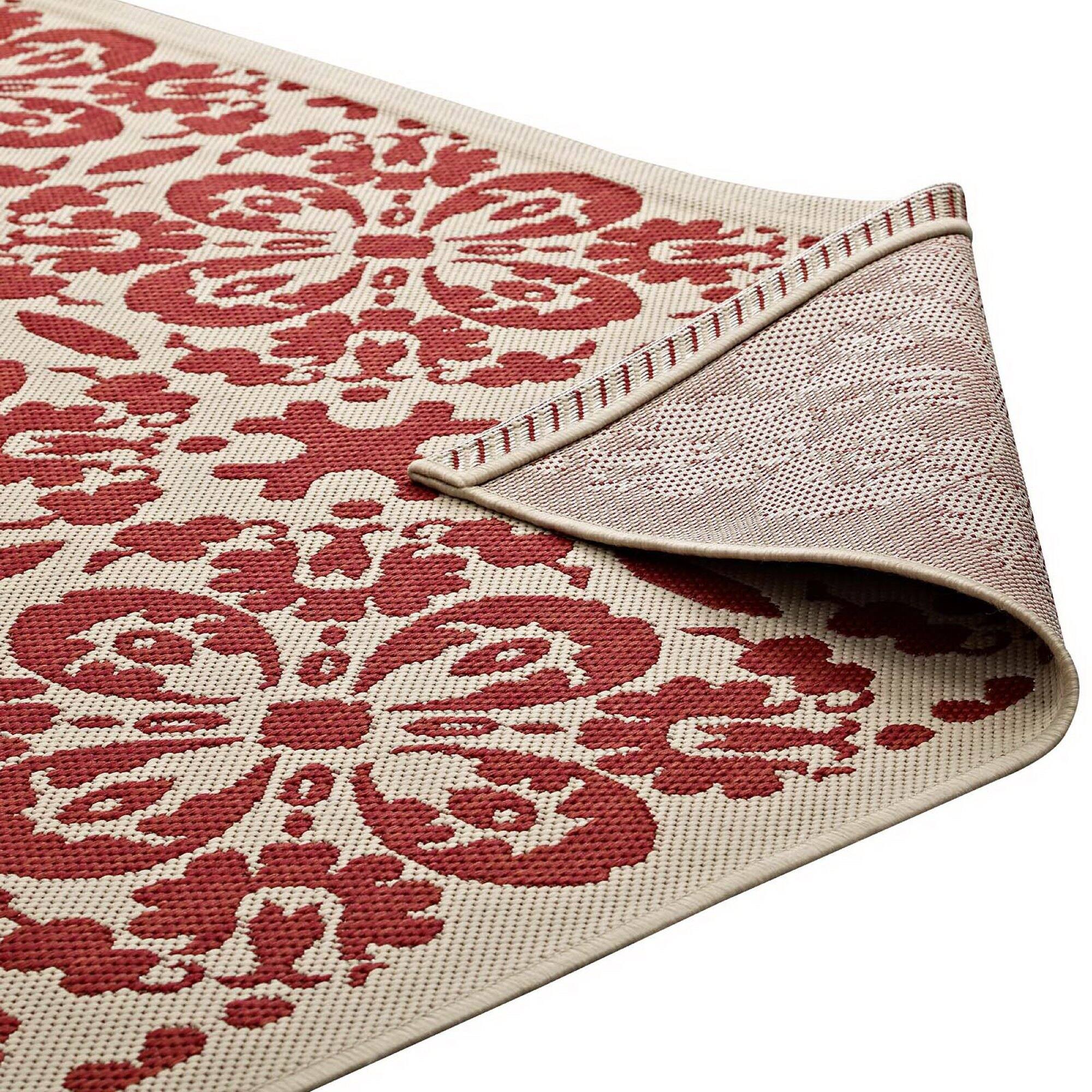Alt View 3. Modway - Ariana Vintage Floral Trellis Indoor and Outdoor Area Rug - Red and Beige.