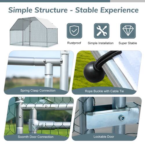 Simple Structure - Stable Experience

- Rustproof
- Simple Installation
- Super Stable

Spring Clasp Connection

Rope Buckle with Cable Tie

Smooth Door Connection

Lockable Door
