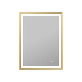 WELLFOR - 24 in. W x 32 in. H Rectangular Single Aluminum Framed Antifog Dimmable Wall Bathroom Vanity Mirror - Gold