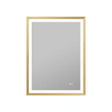 Front. WELLFOR - 24 in. W x 32 in. H Rectangular Single Aluminum Framed Antifog Dimmable Wall Bathroom Vanity Mirror - Gold.