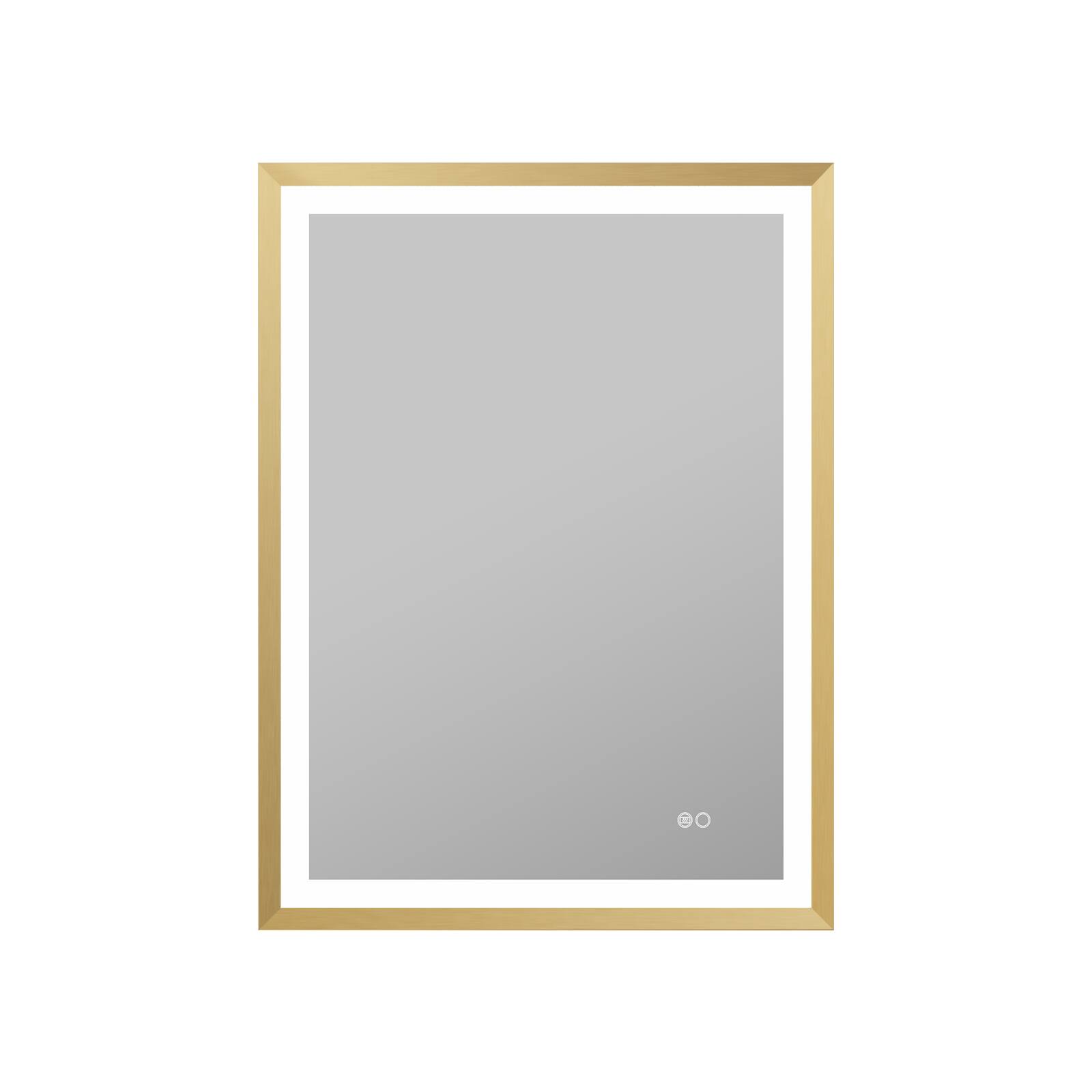 Front. WELLFOR - 24 in. W x 32 in. H Rectangular Single Aluminum Framed Antifog Dimmable Wall Bathroom Vanity Mirror - Gold.