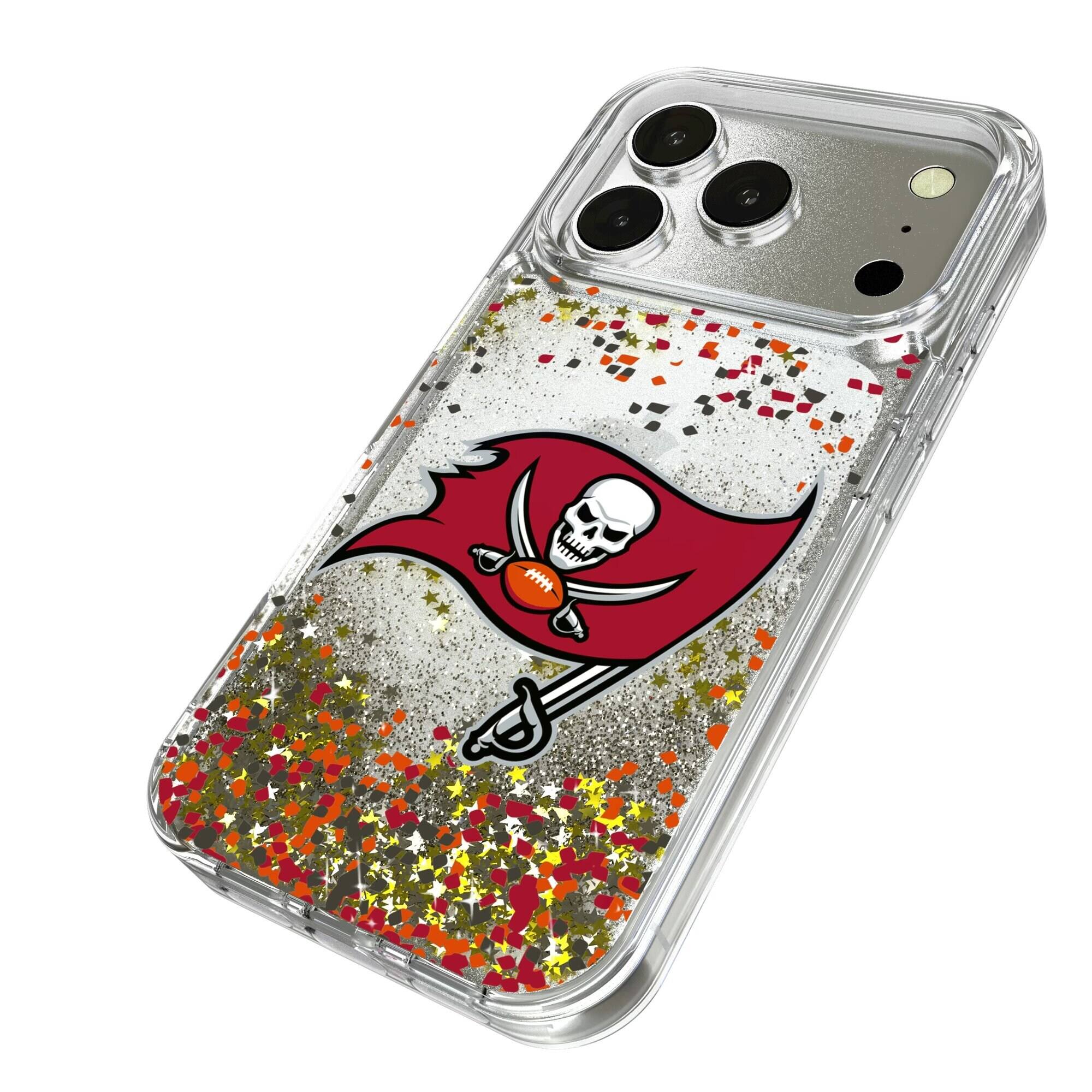 Alt View 1. Keyscaper - Tampa Bay Buccaneers iPhone Glitter Case with Confetti Design - 15 - Multicolor.
