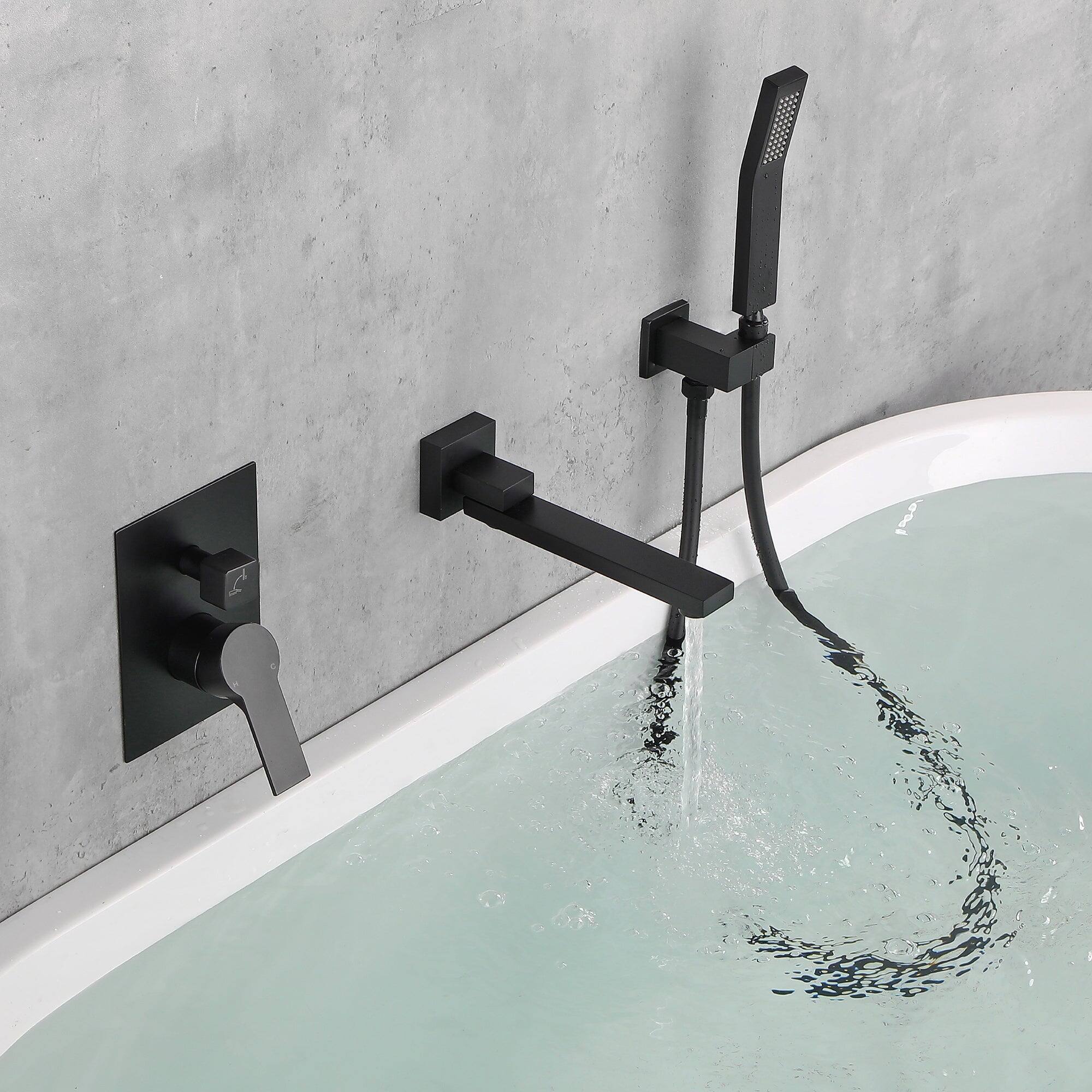 Alt View 9. Boyel Living - Single Handle 1 Spray Tub and Shower Faucet with Handheld Shower Head in Brushed Black Valve Included - Matte Black.