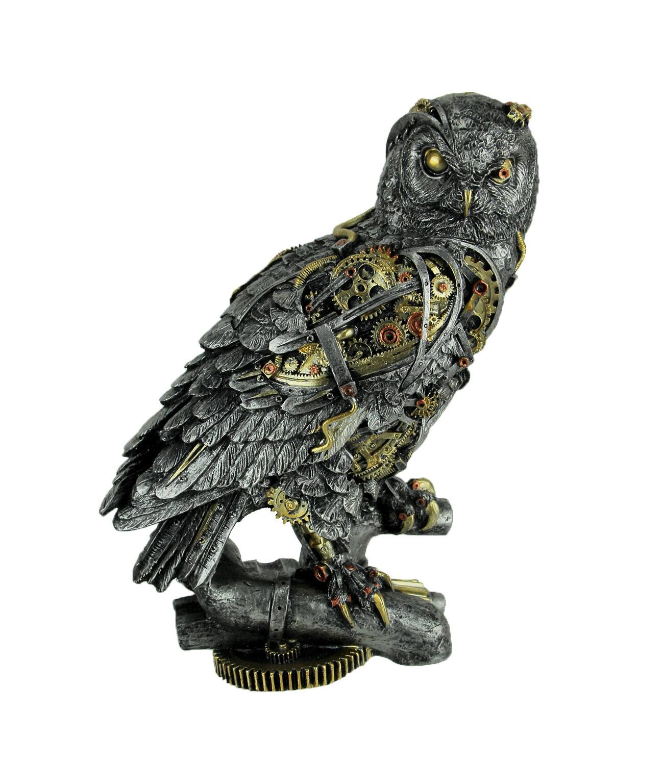 Front. Everspring Import Co. - Metallic Silver and Gold Gothic Steampunk Owl Statue - Silver.