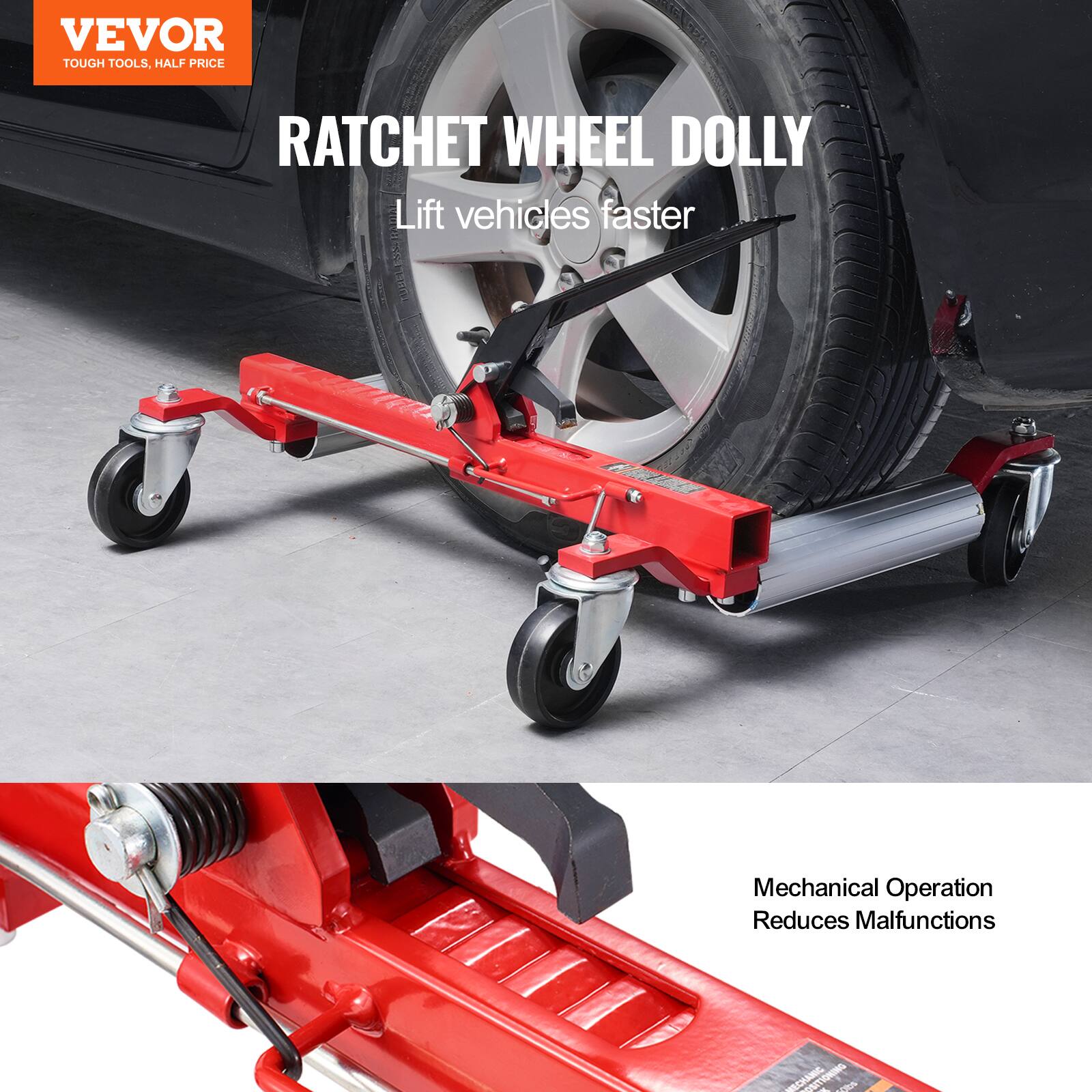 VEVOR TOUGH TOOLS. HALF PRICE

RATCHET WHEEL DOLLY

Lift vehicles faster

Mechanical Operation Reduces Malfunctions