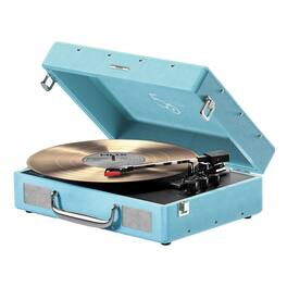 Mixx - 5-Watt Revival 55 3-Speed Belt-Drive Manual Suitcase Record Player, Built-in Speakers, Bluetooth, Aux, 45-RPM Adapter - Blue