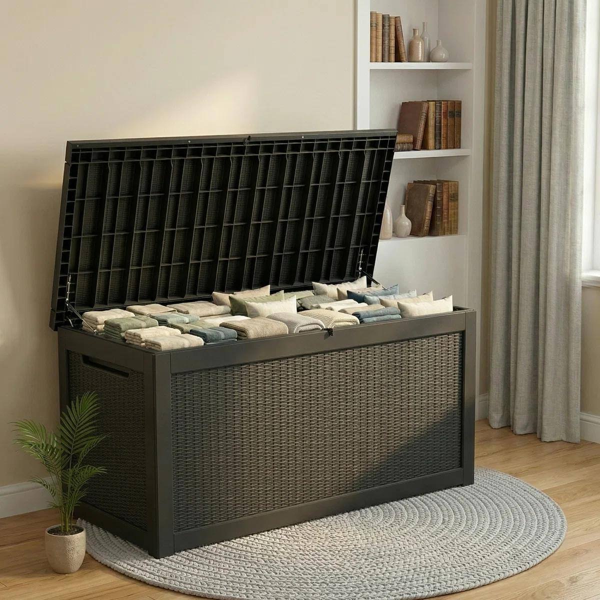 Angle. Yardgrace - 320 Gallon Lockable Resin Deck Box Waterproof Outdoor Storage for Patio Furniture Garden Tools and Equipment - black.