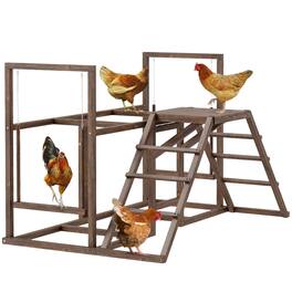 Pawhut - Chicken Coop Perches with Swing, Roosting Bars, Activity Play Set, Wooden Coop Accessory Toys - Coffee