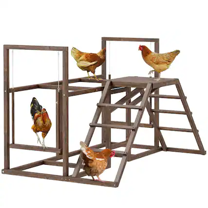Front. Pawhut - Chicken Coop Perches with Swing, Roosting Bars, Activity Play Set, Wooden Coop Accessory Toys - Coffee.