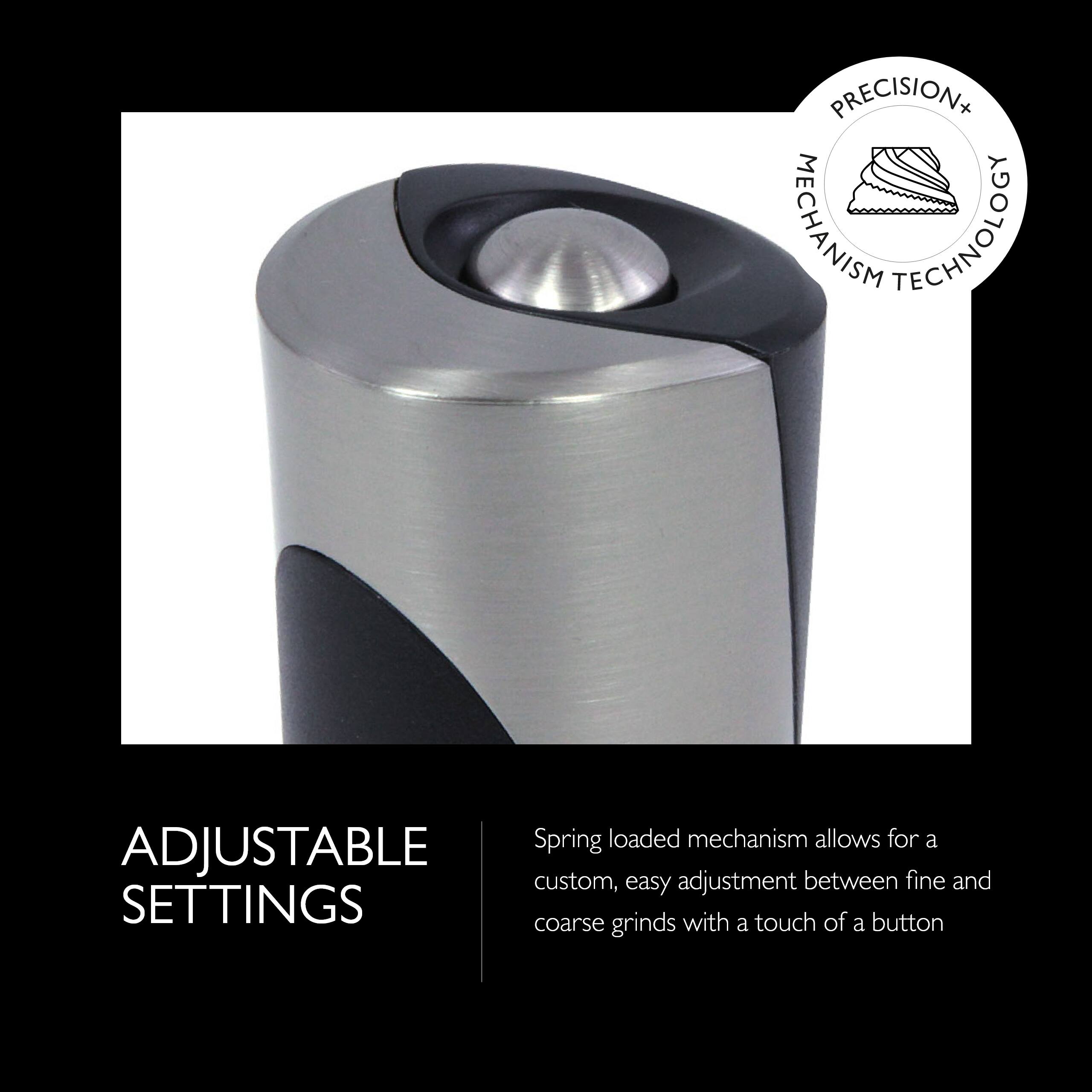 PRECISION+ MECHANISM 10TONHOX! Spring loaded mechanism allows for a ADJUSTABLE custom, easy adjustment between fine and SETTINGS with a touch of a button coarse grinds

ADJUSTABLE SETTINGS

Spring loaded mechanism allows for a custom, easy adjustment between fine and coarse grinds with a touch of a button
