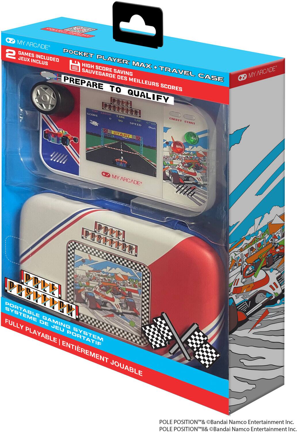 MY ARCADE POCKET PLAYER 2 GAMES INCLUDED POCKET JEUX INCLUS PLAYER HIGH SCORE MAX + SAUVEGARDE SAVING TRAVEL DES MEILLEURS CASE PREPARE TO SCORES QUALIFY TOP SCORE LN TIME OF LIVD CHEDIT SPEED 0700 START Cesh UTABT MY ARCADE" r +. MY ARCADE PRSPAR IDALE AE SYSTEME FULLY DE GAMING JEU PLAYABLE SYSTEM | ENTIEREMENT JOUABLE POLE POSITION*& Bandai Namco Entertainment Inc. POLE POSITION11& Bandai Namco Entertainment Inc.