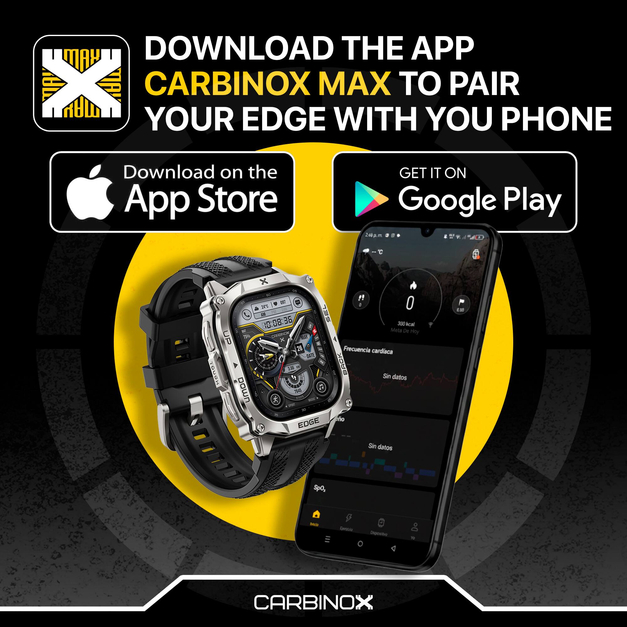 DOWNLOAD THE APP  
CARBINOX MAX TO PAIR YOUR EDGE WITH YOUR PHONE  

Download on the App Store  
GET IT ON Google Play  

CARBINOX