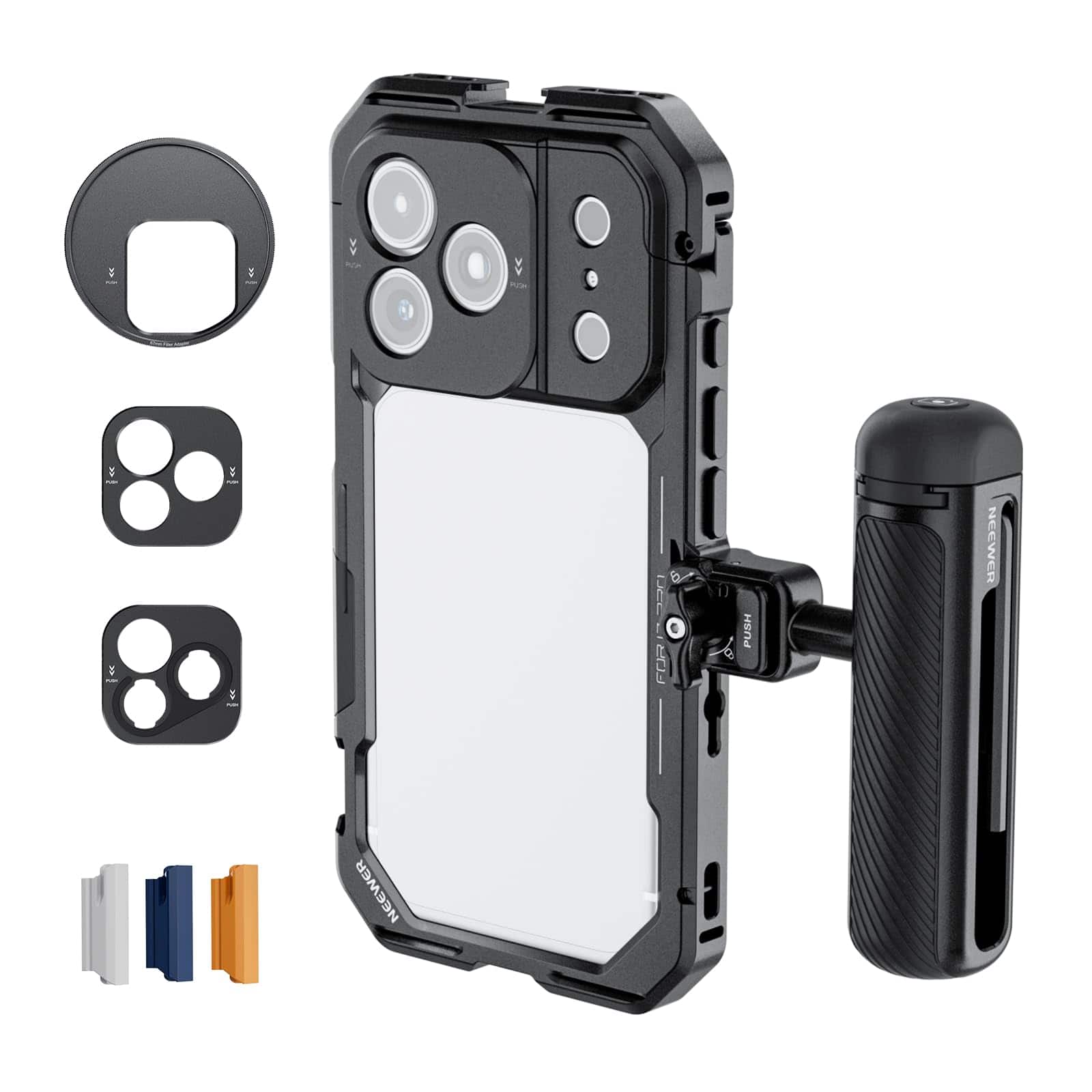 Neewer - iPhone 17 Pro Only Video Cage Kit, 67mm Filter Ring & Lens Backplates, Quick Release Bluetooth Handle, PA143
