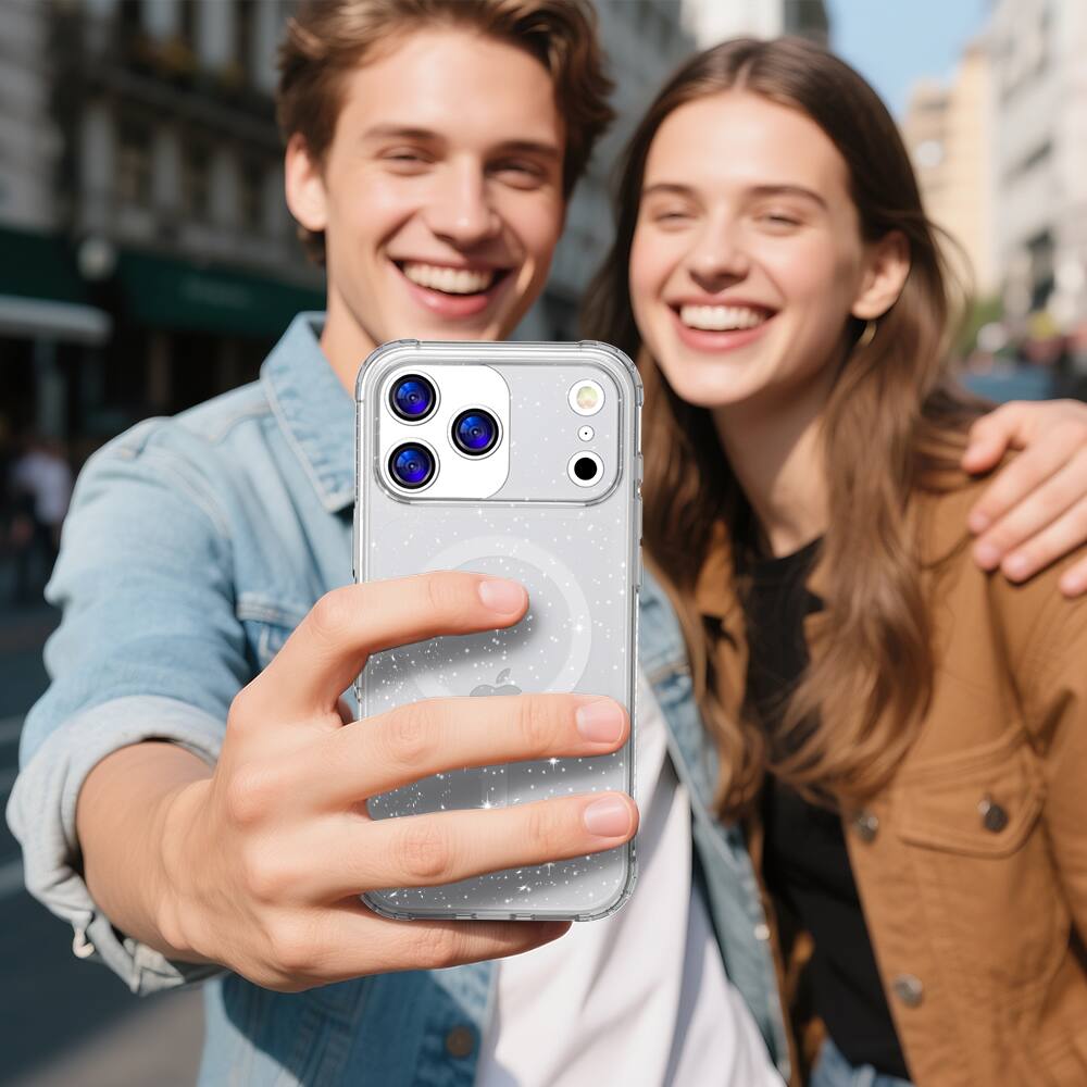Alt View 2. Dteck - Magnetic for iPhone 17 Pro Max Case, Compatible with MagSafe, Translucent Matte Phone Cover - Glitter Clear.