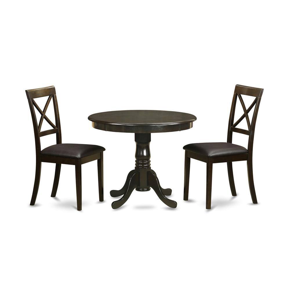 Back. East West Furniture - 3 PC Kitchen Table-Kitchen Table and 2 Dining Chairs - Cappuccino.