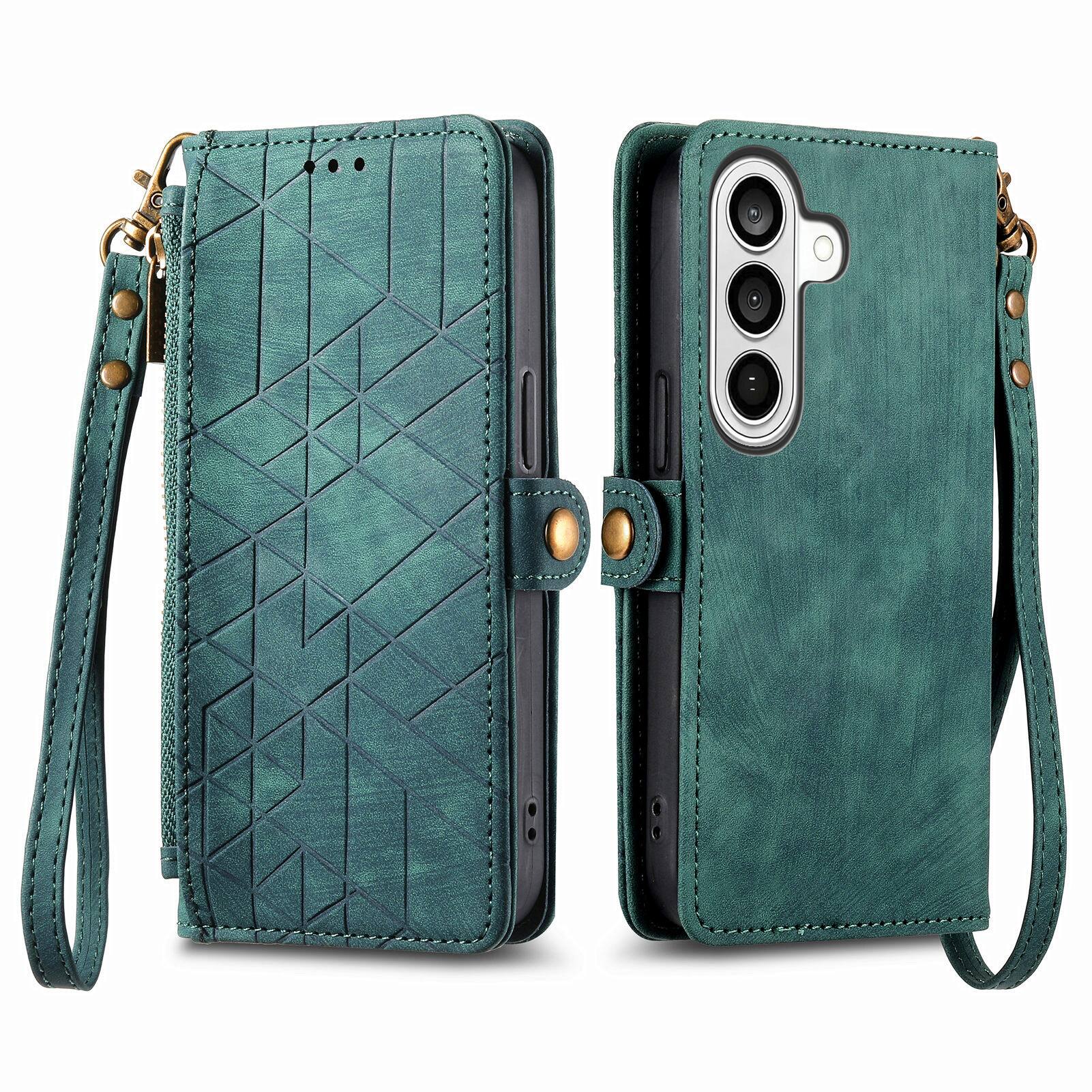 Alt View 2. Dteck - For Samsung Galaxy A16 5G Zipper Wallet PU Leather Handbag Purse Flip Kickstand Card Slots Holder Wrist Strap Cover - Green.