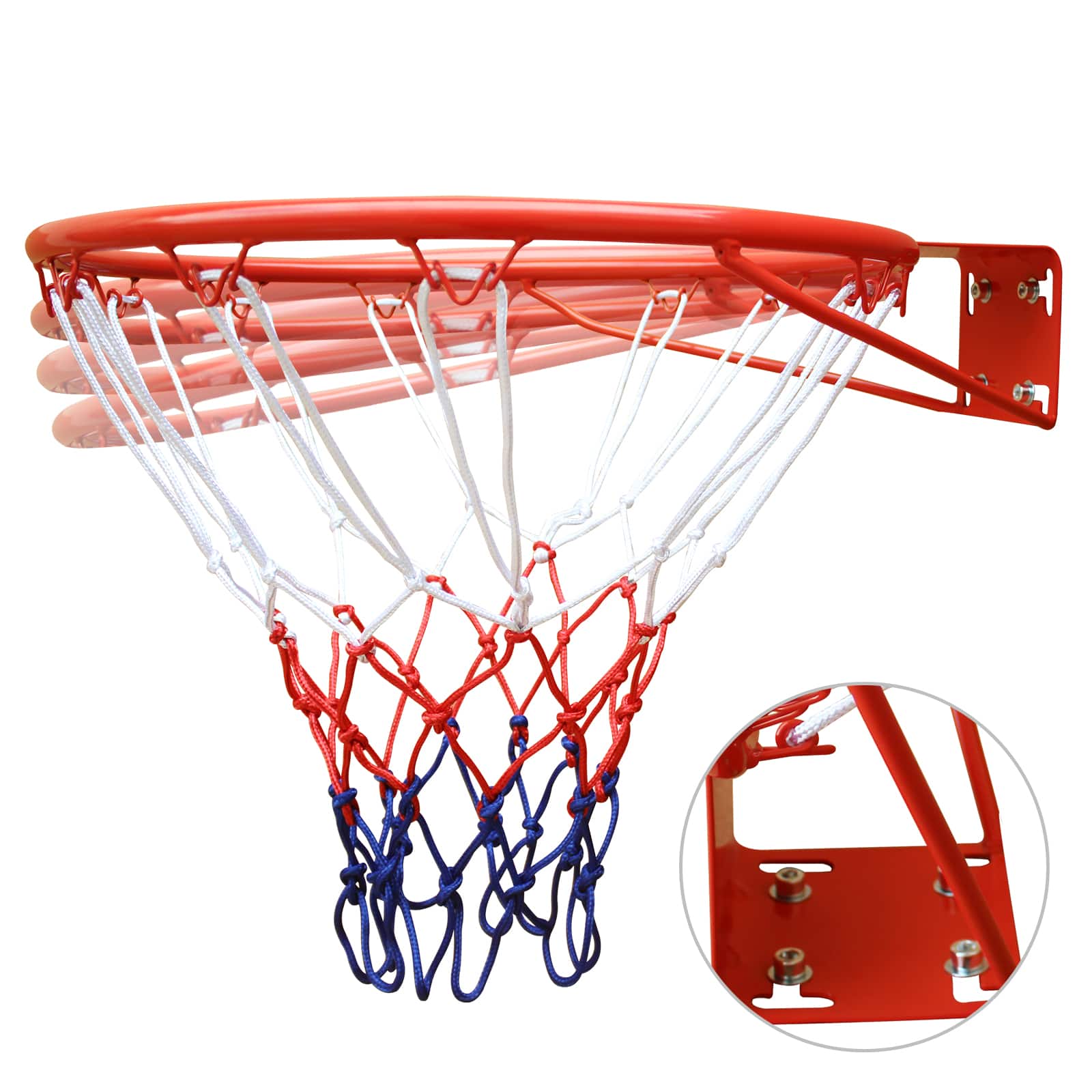 Ecooso - 18" Weather-Resistant Basketball Rim w/ Net and Mounting Bracket, Wall-Mount, Regulation Size - Black+Red