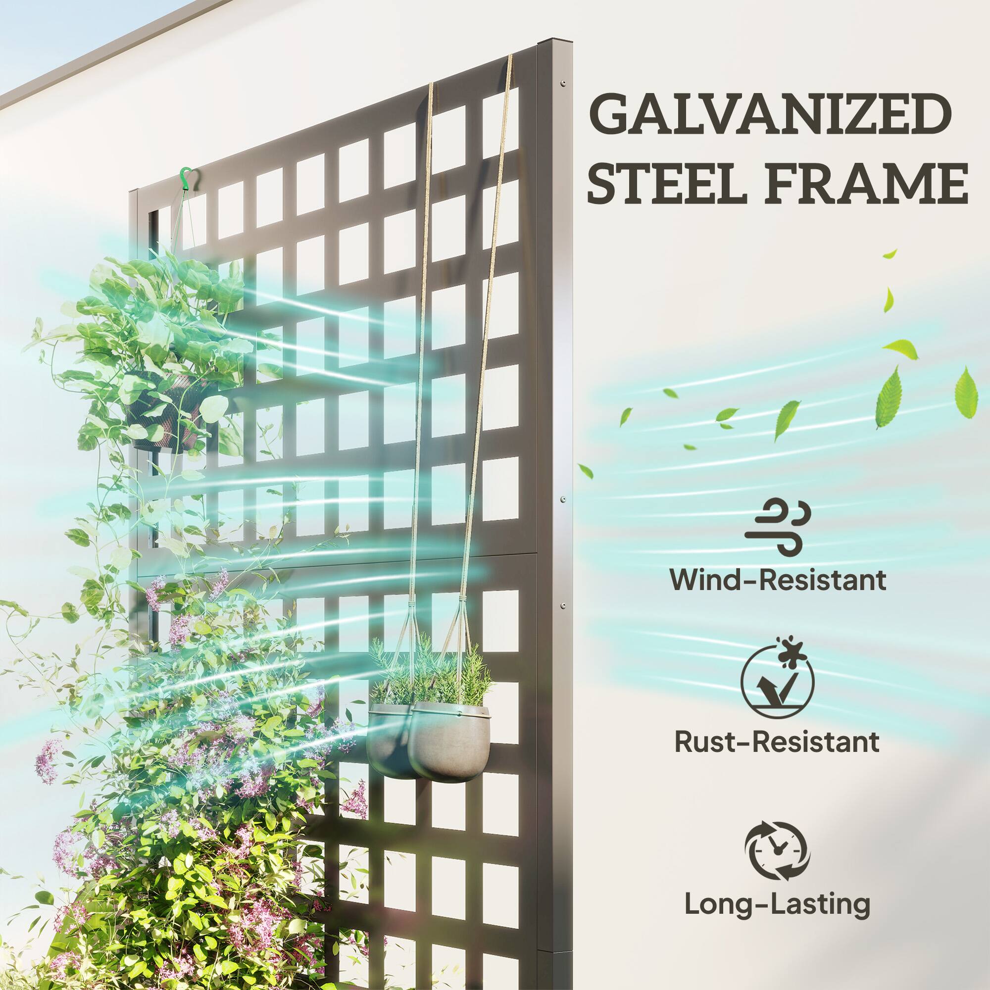 GALVANIZED STEEL FRAME  
Wind-Resistant  
Rust-Resistant  
Long-Lasting