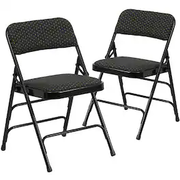 Flash Furniture - 2 Pack HERCULES Series Curved Triple Braced & Double Hinged Fabric Upholstered Metal Folding Chair - Black Patterned