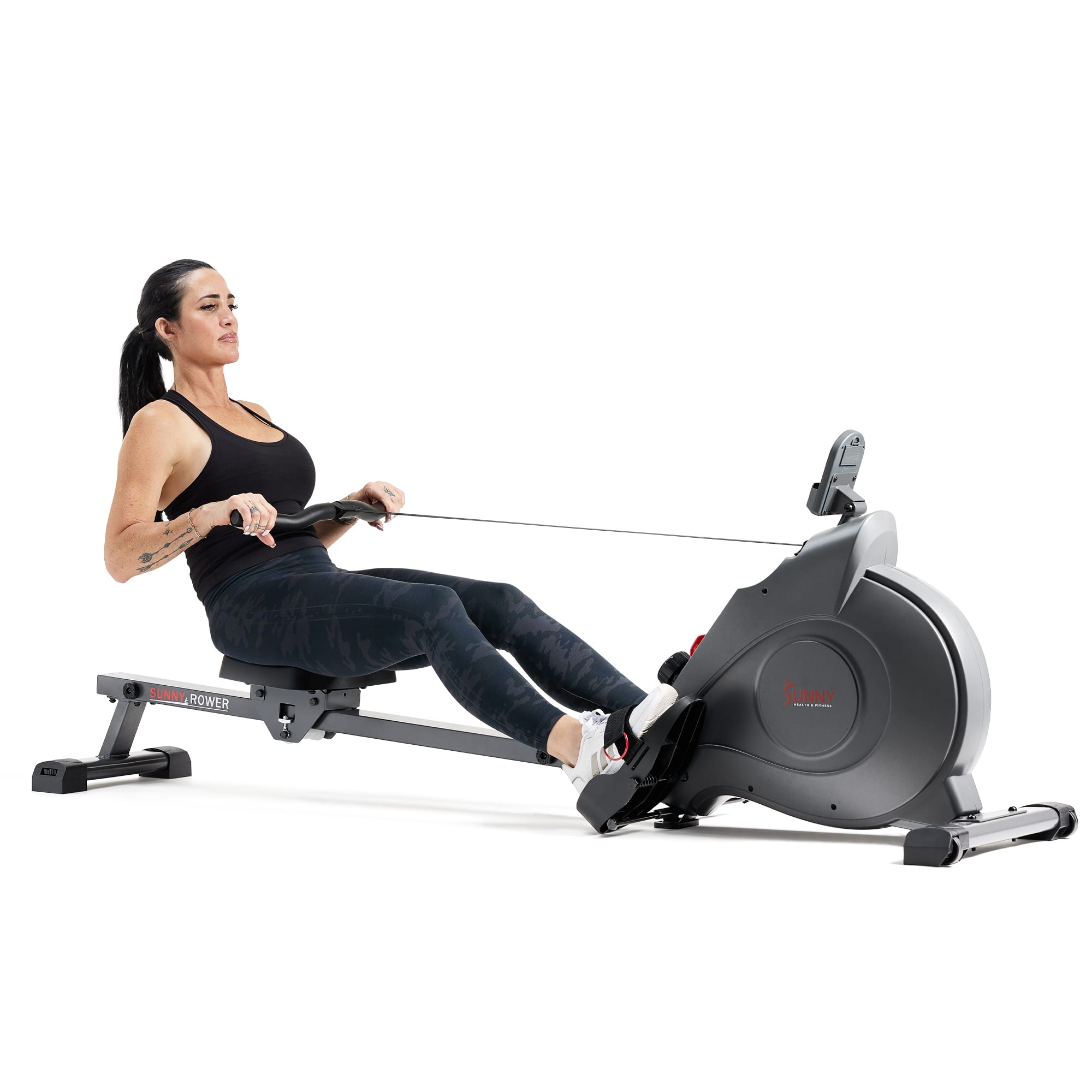 Sunny Health & Fitness - Smart Extra Long Slide Rail Magnetic Rowing Machine - Dark grey