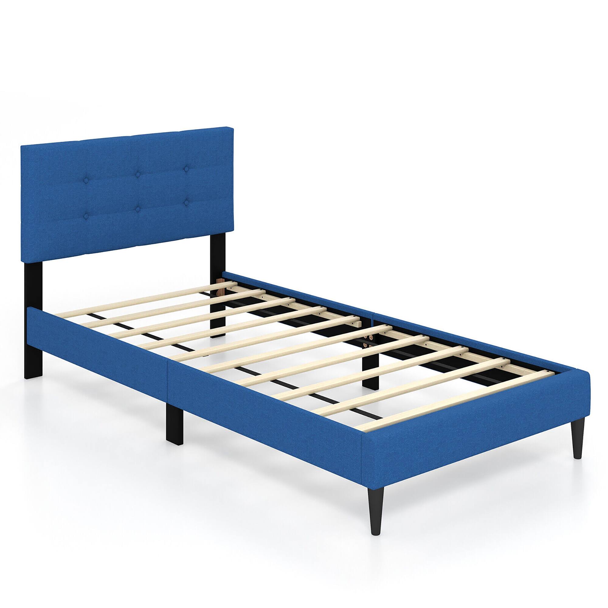 Alt View 9. Gymax - Gymax Twin Upholstered Platform Bed Mattress Foundation Button Tufted Headboard Blue - Blue.