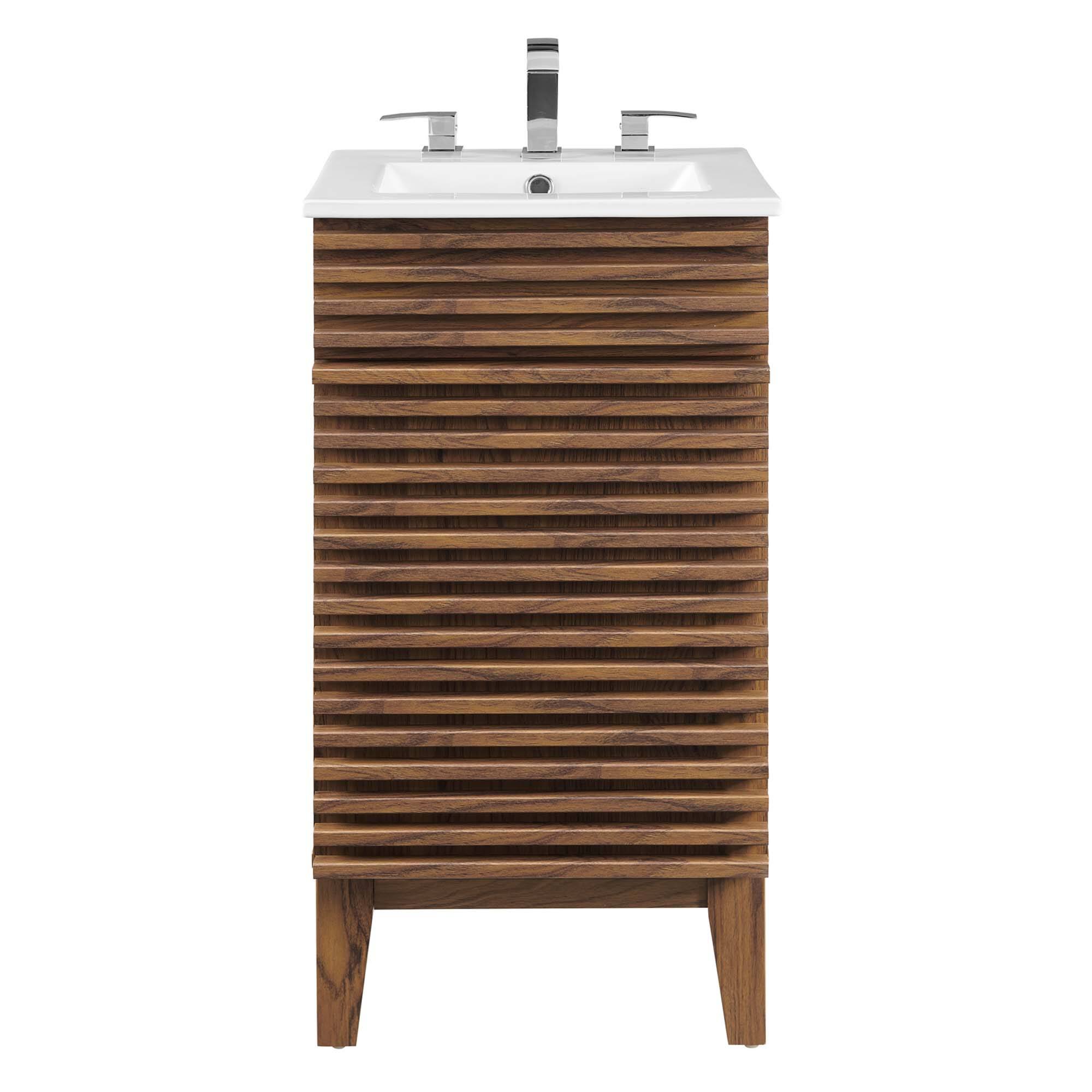 Alt View 2. Modway - Render 18" and 24" Bathroom Vanities with White Basin Included - Walnut White.