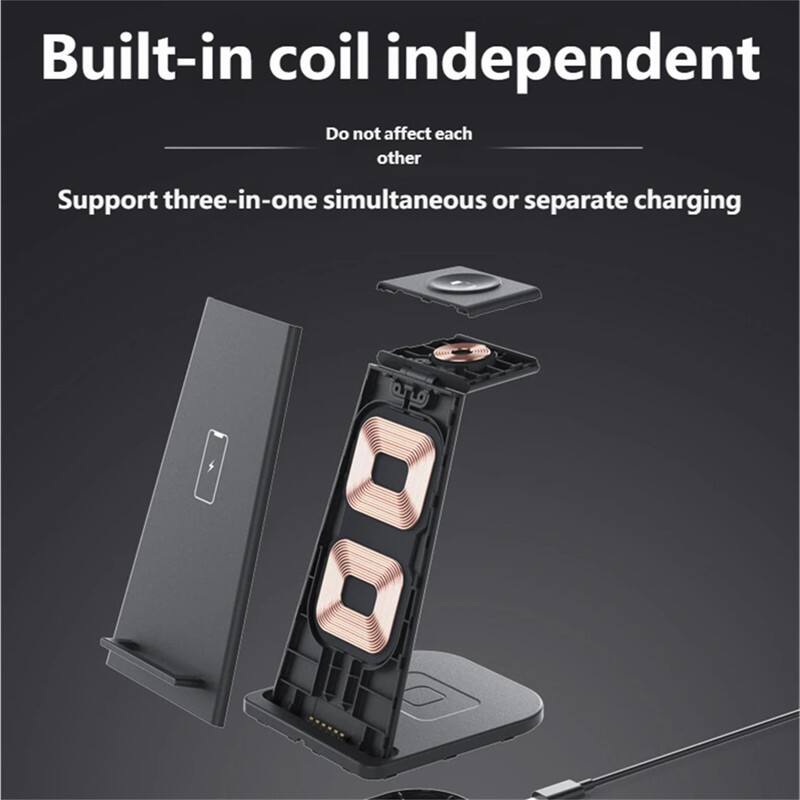 Built-in coil independent  
Do not affect each other  
Support three-in-one simultaneous or separate charging