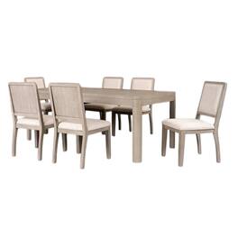 Manhattan Lane - Giva 7pc Dining Table Set, 6 Polyester Chairs, Natural Brown Wood - Natural Oak Brown, White