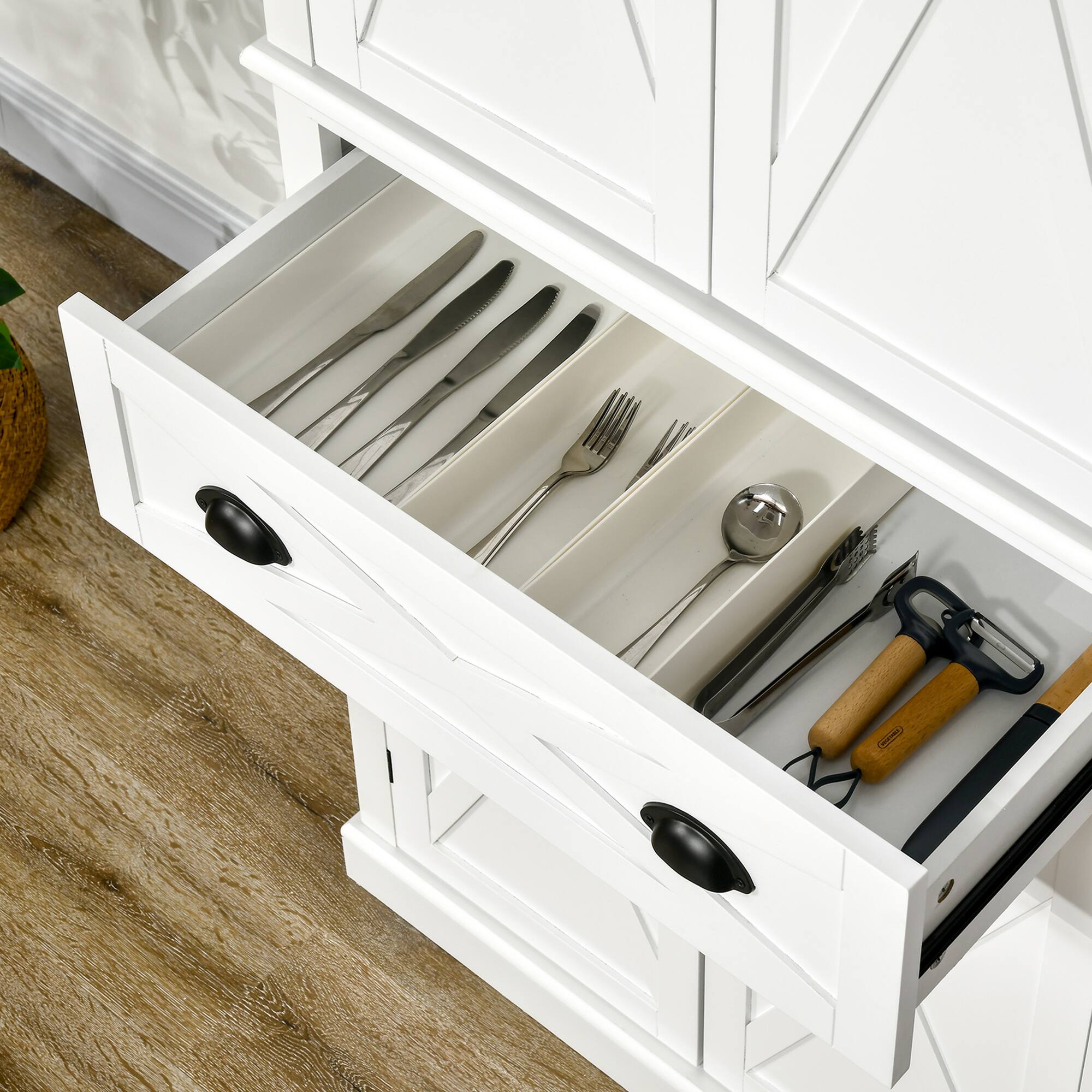 Alt View 7. Homcom - 72" Kitchen Pantry Storage Cabinet, Traditional Freestanding Cupboard with 4 Doors and 2 Adjustable Shelves - White.