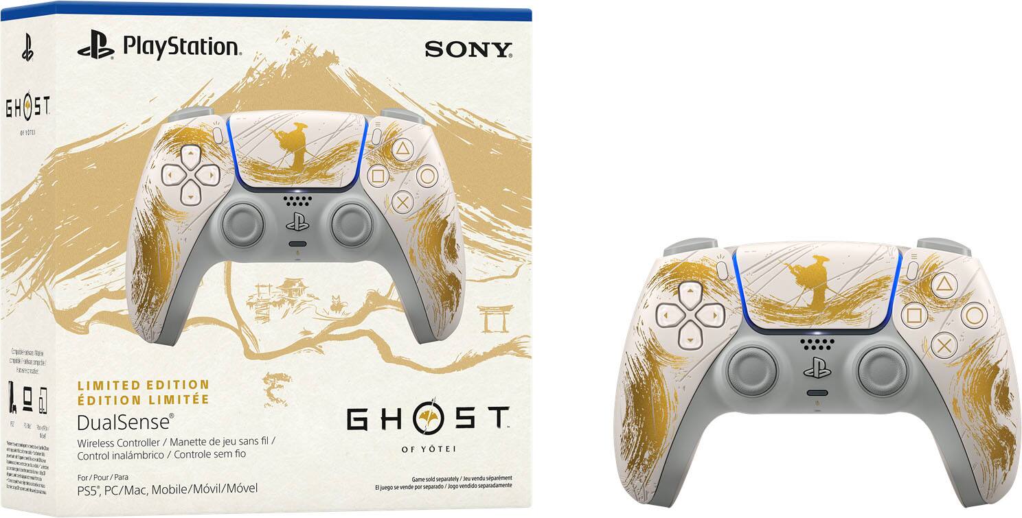 PlayStation  
SONY  

GH5T  
GHOST OF YOTIE  

LIMITED EDITION  
EDITION LIMITEE  

DualSense  
Wireless Controller / Manette de jeu sans fil / Control inalámbrico / Controle sem fio  

For / Pour / Para PS5, PC/Mac, Mobile/Móvil/Movel  

Game sold separately  
Jeu vendu séparément  
Juego vendido separadamente  

GHOST OF YOTIE  

GH5T