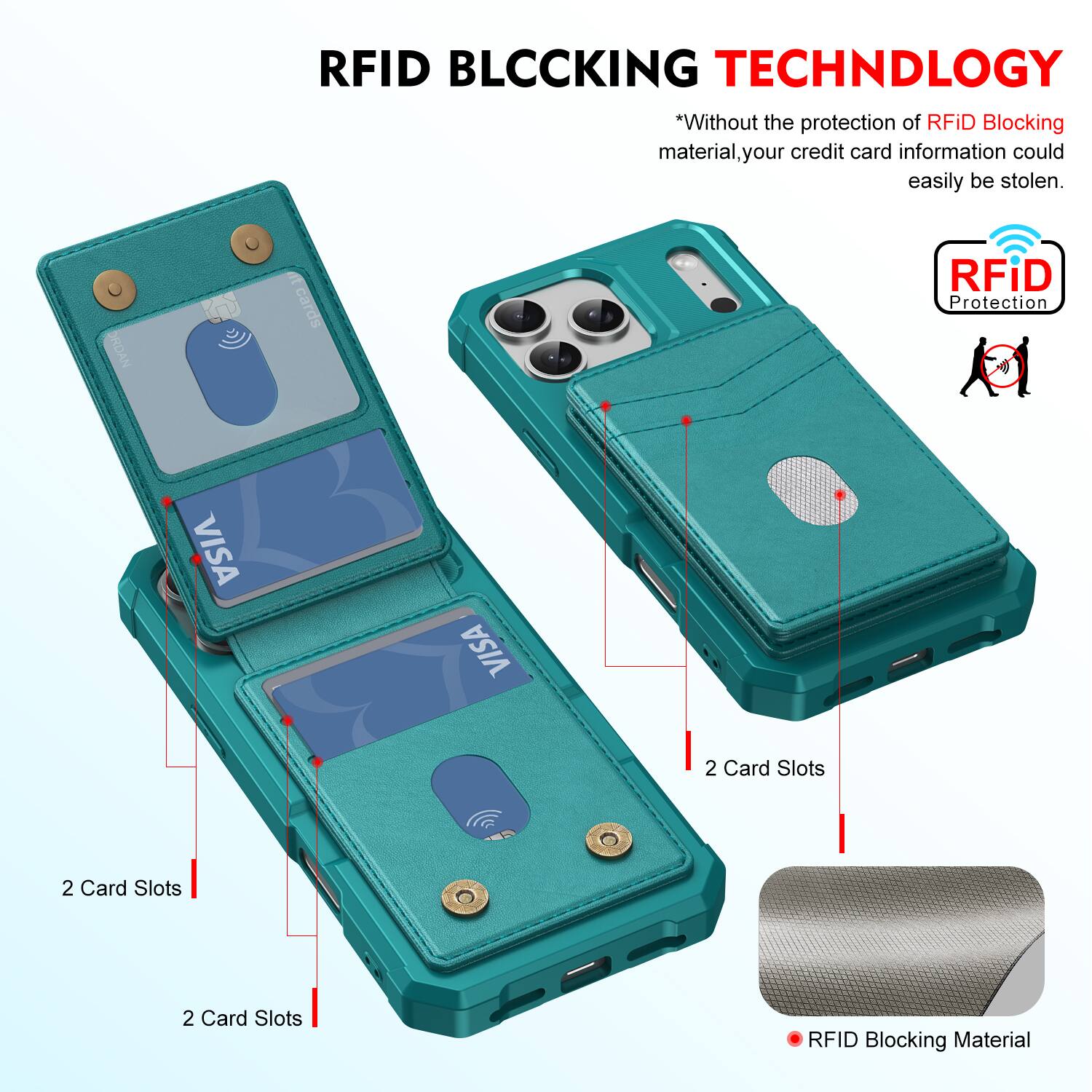 RFID BLOCKING TECHNOLOGY

*Without the protection of RFID Blocking material, your credit card information could easily be stolen.

NYONC at cards RFID Protection

VISA VISA

2 Card Slots

2 Card Slots

2 Card Slots

RFID Blocking Material