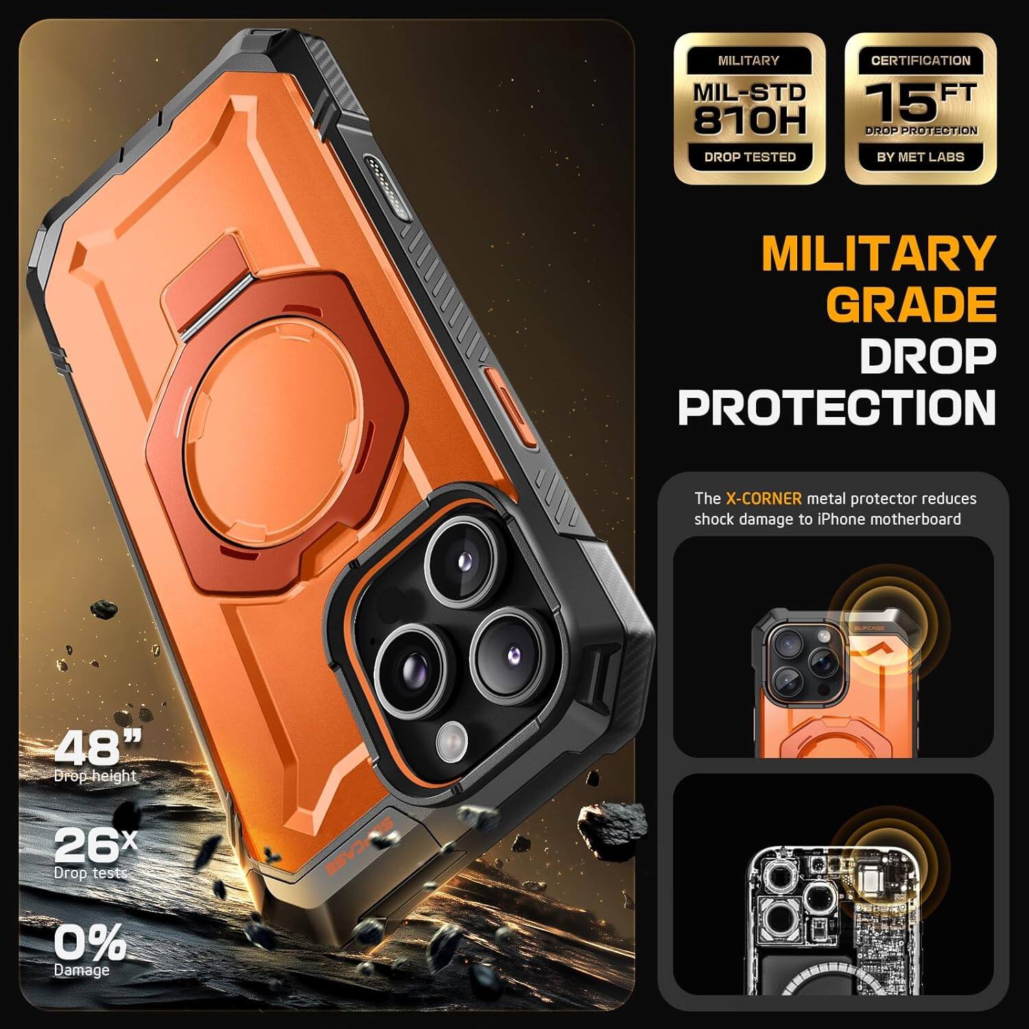MILITARY MIL-STD 810H DROP TESTED CERTIFICATION FT 15 DROP PROTECTION BY MET LABS MILITARY GRADE DROP PROTECTION

The X-CORNER metal protector reduces shock damage to iPhone motherboard

48" Drop-height

26x Drop test

0% Damage

MILITARY GRADE DROP PROTECTION

MILITARY
MIL-STD 810H
DROP TESTED

CERTIFICATION
15FT
DROP PROTECTION
BY MET LABS